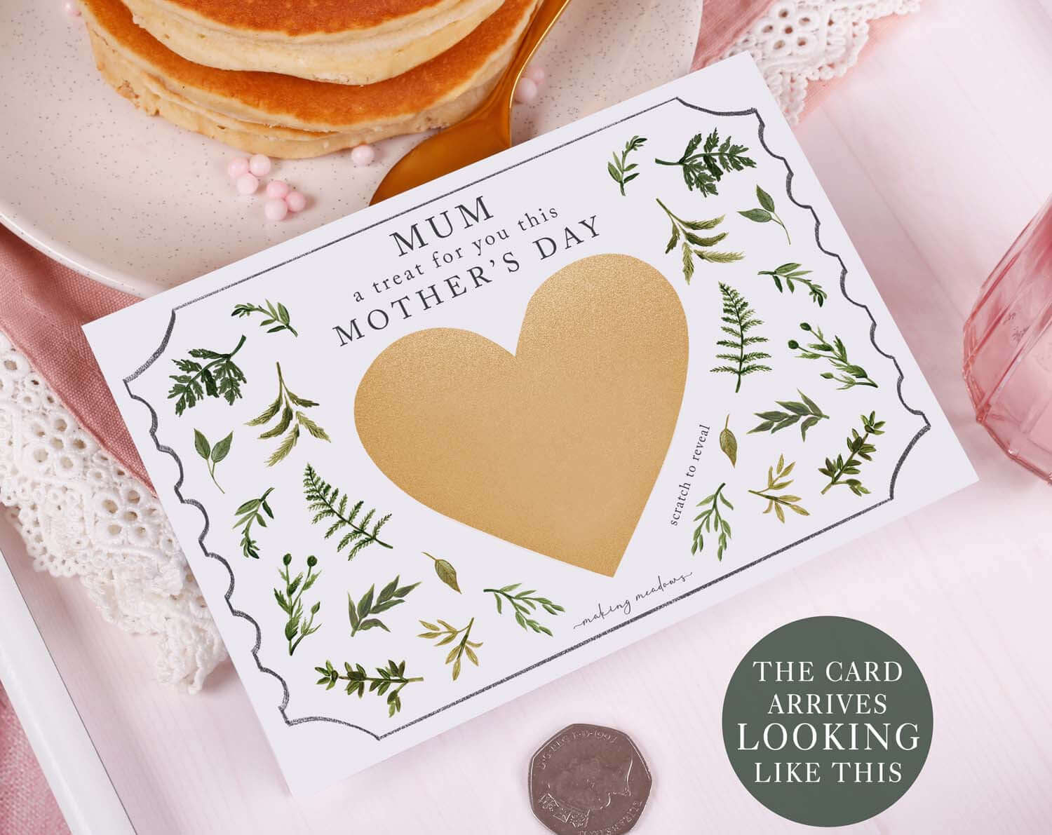 Botanical Mum Gift Reveal Scratch Card. Greeting Cards designed by Making Meadows