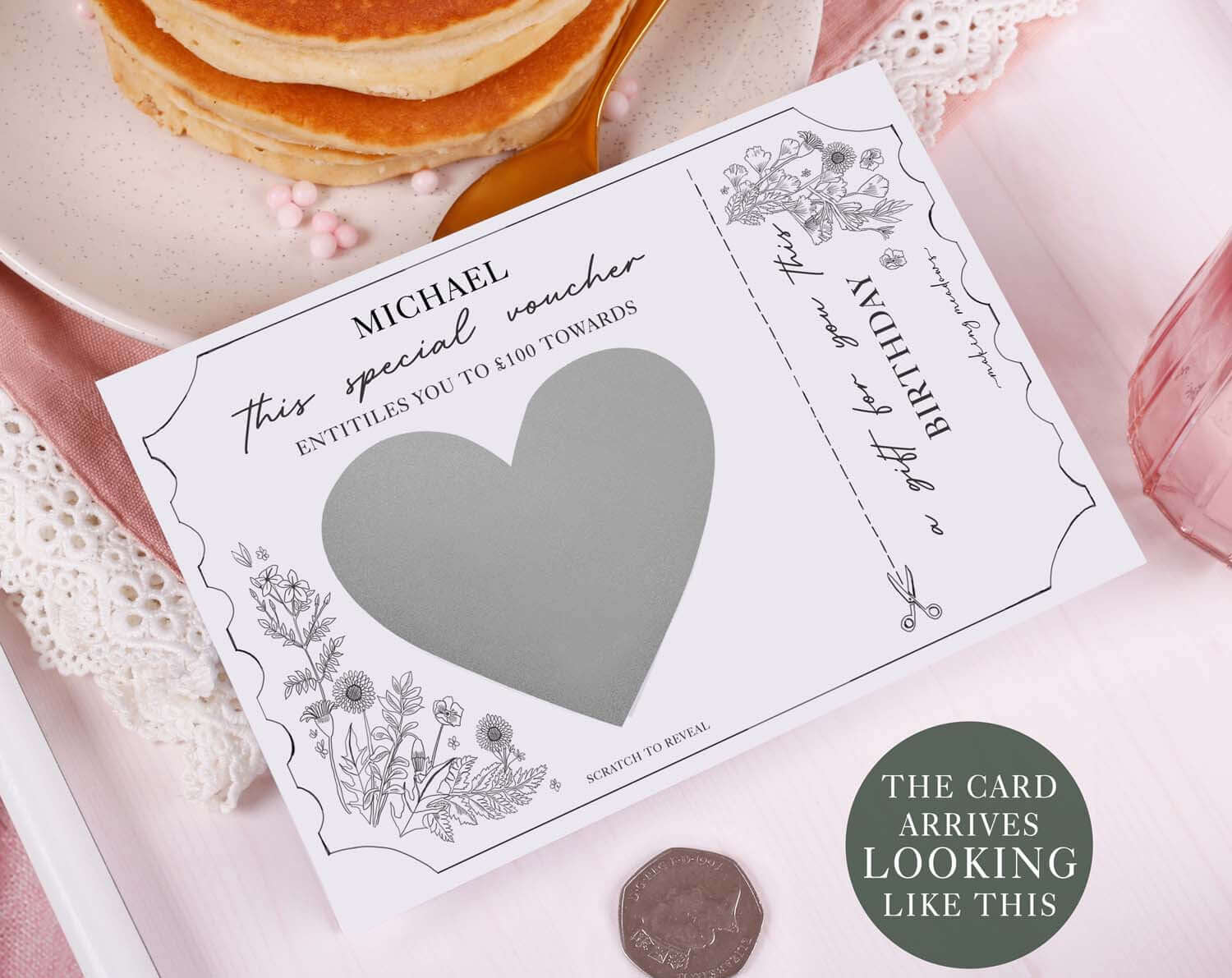 Botanical Surprise Tattoo Gift Reveal Scratch Card. Greeting & Note Cards designed by Making Meadows