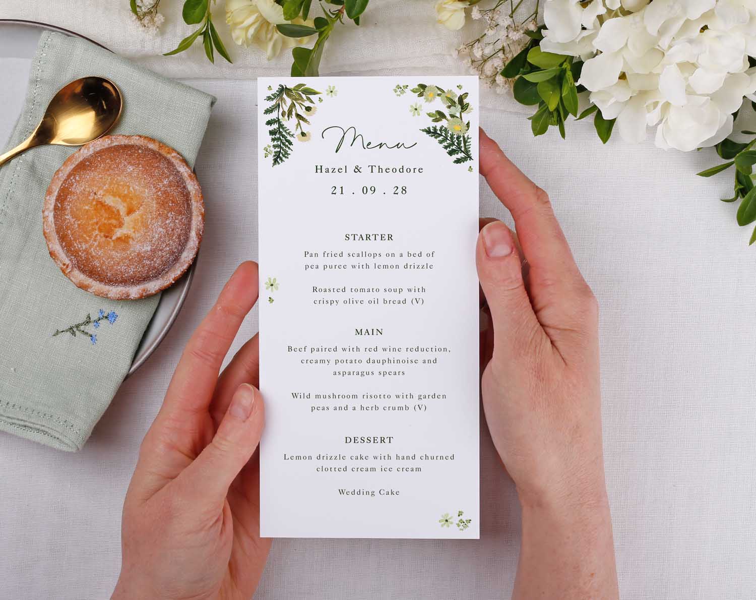 Botanical Wedding Menus featuring a personalised menu card for wedding breakfast.