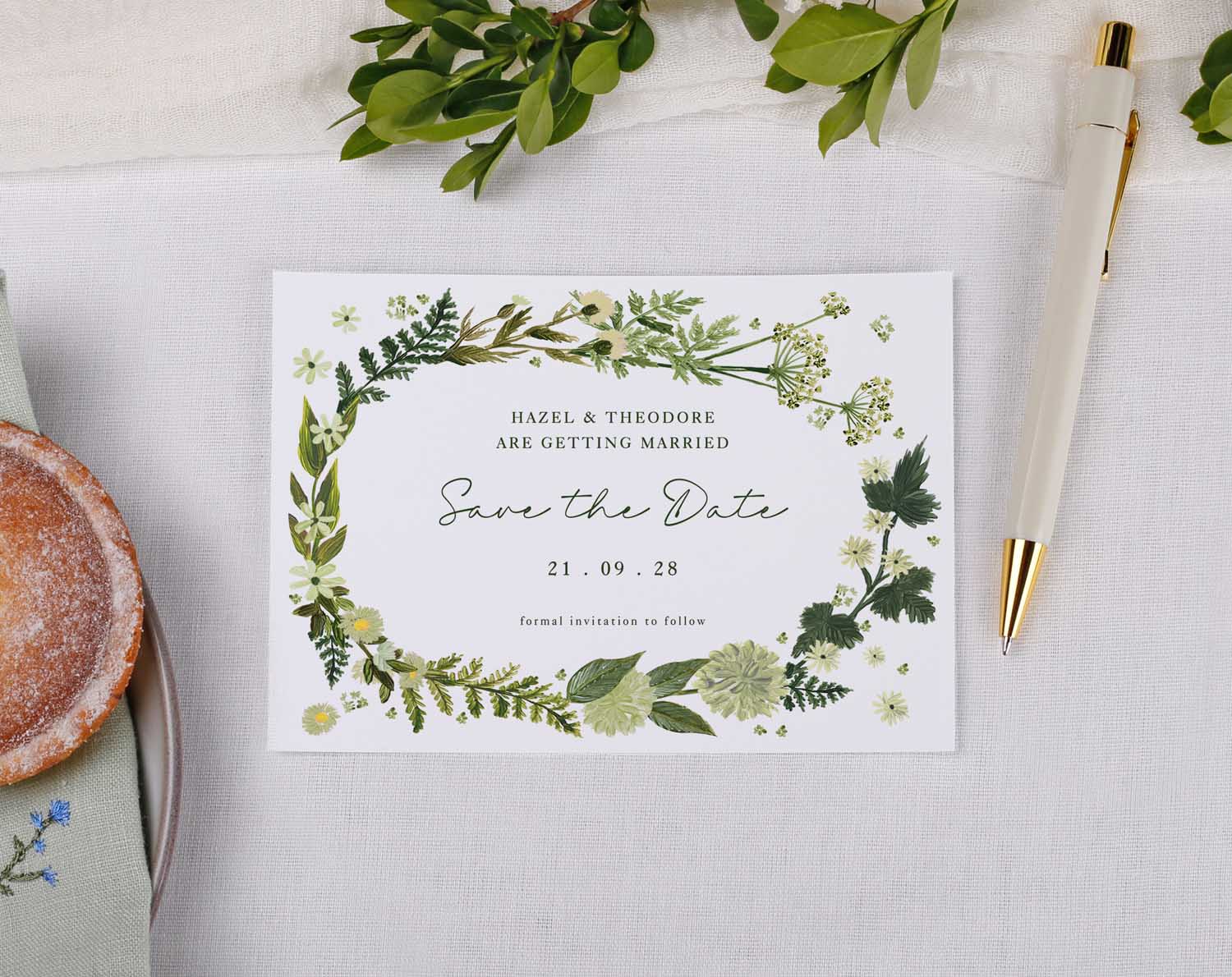 Botanical Wedding Save The Date cards featuring floral design and elegant typography for a modern wedding invitation.