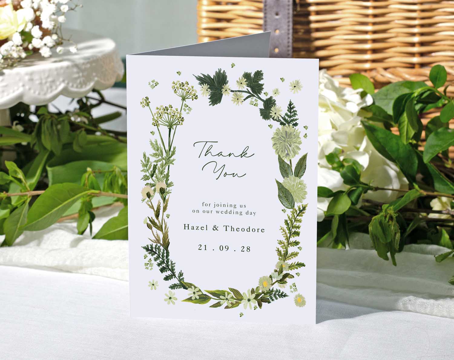 Botanical Wedding Thank You Cards featuring floral design and heartfelt message for wedding guests.