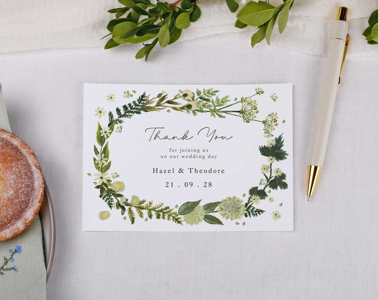 Botanical Wedding Thank You Postcards featuring a floral design and personalized message for Hazel & Theodore's wedding.