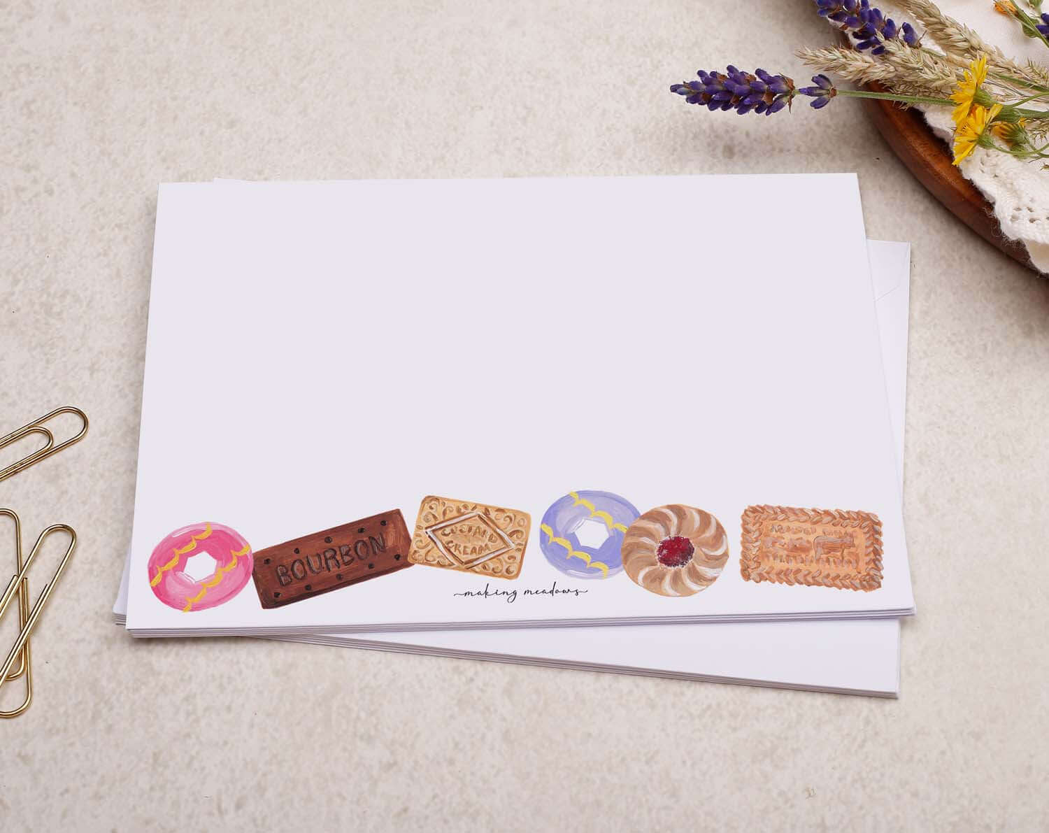 C6 Biscuit Decorated Envelope featuring colorful biscuit illustrations along the bottom edge.