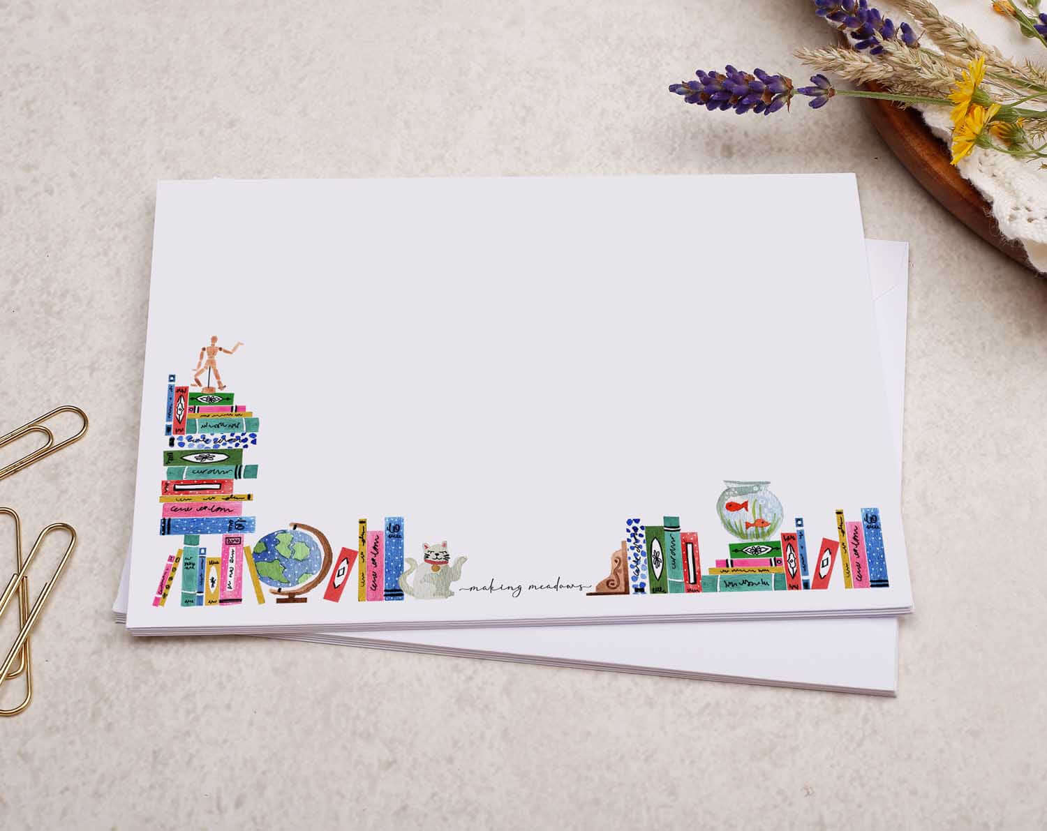 C6 Bookshelf Book Decorated Envelope. Envelopes designed by Making Meadows