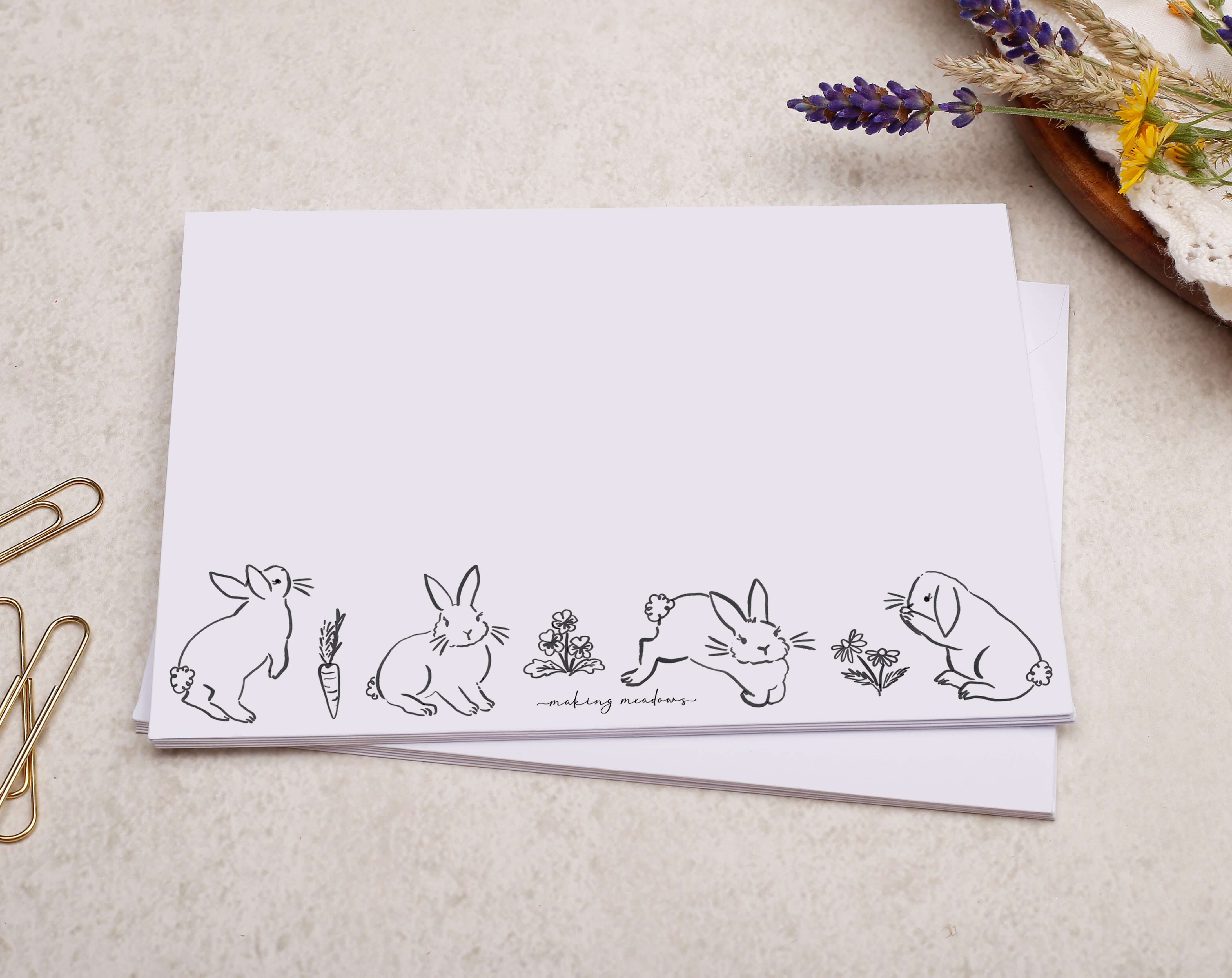 C6 Bunny Rabbit & Flower Design Decorated Envelope. Envelopes designed by Making Meadows