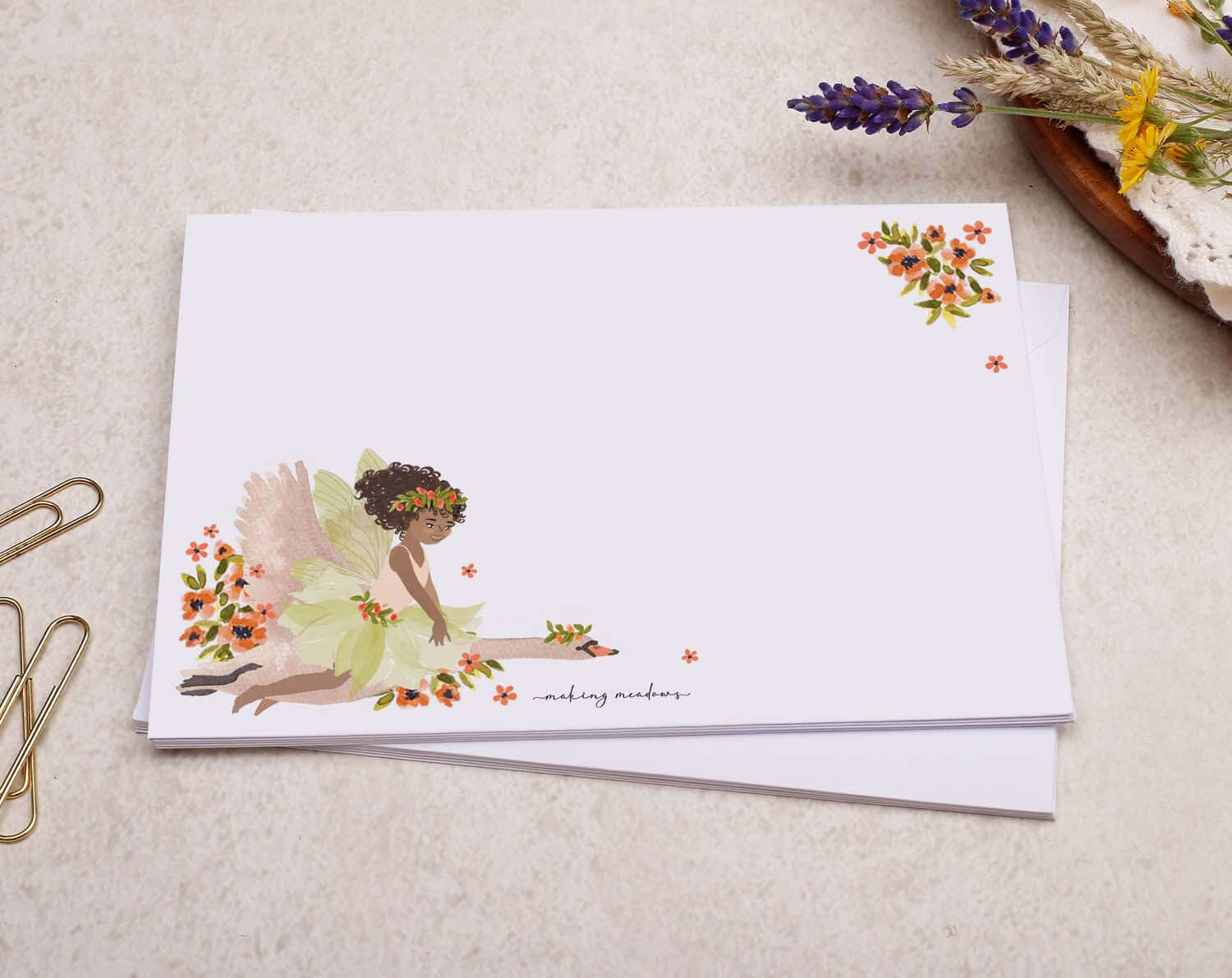 C6 Fairy Decorated Envelope pack featuring a whimsical fairy illustration and floral design for stylish letter writing.