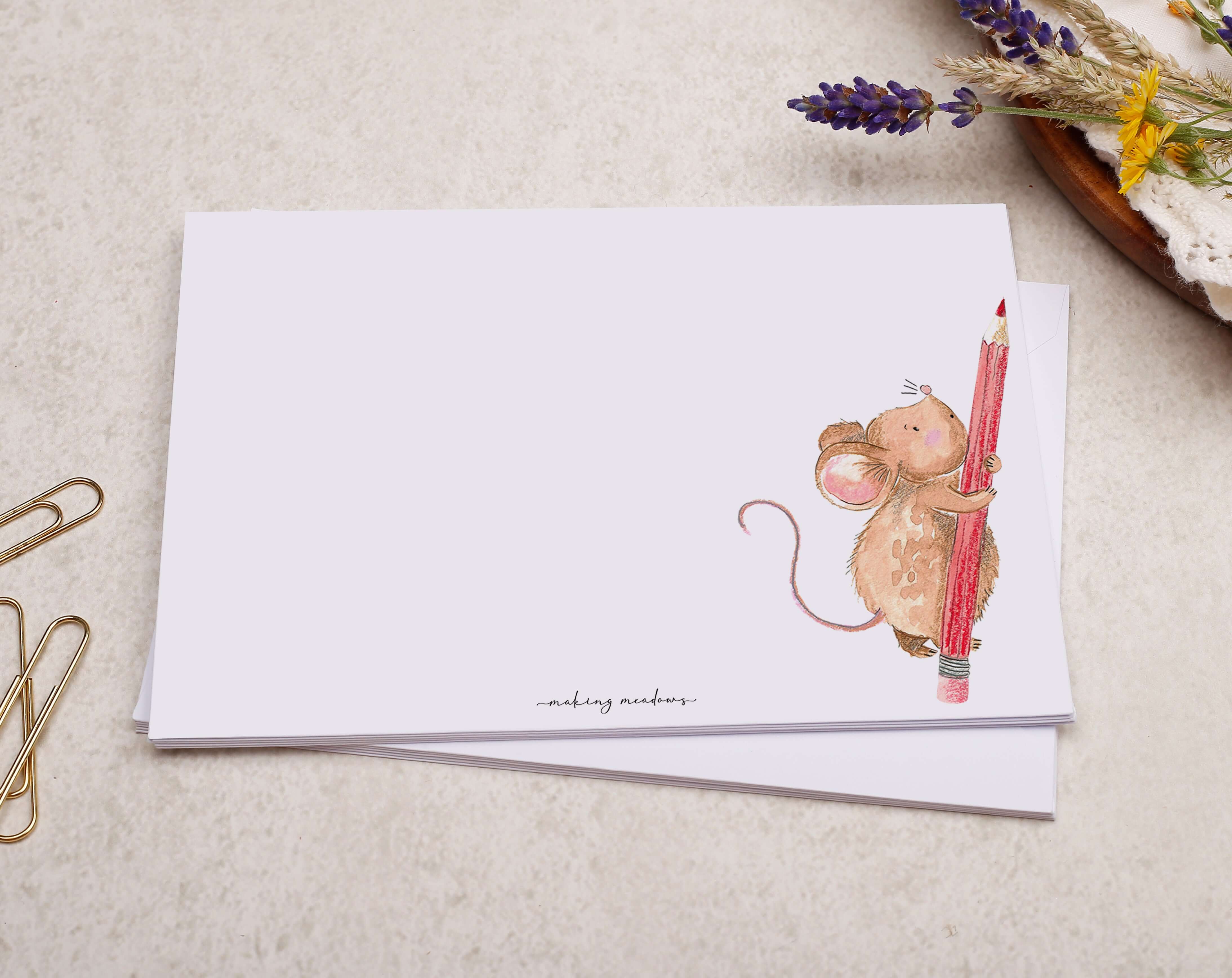 C6 Mouse & Pencil Decorated Envelope. Envelopes designed by Making Meadows