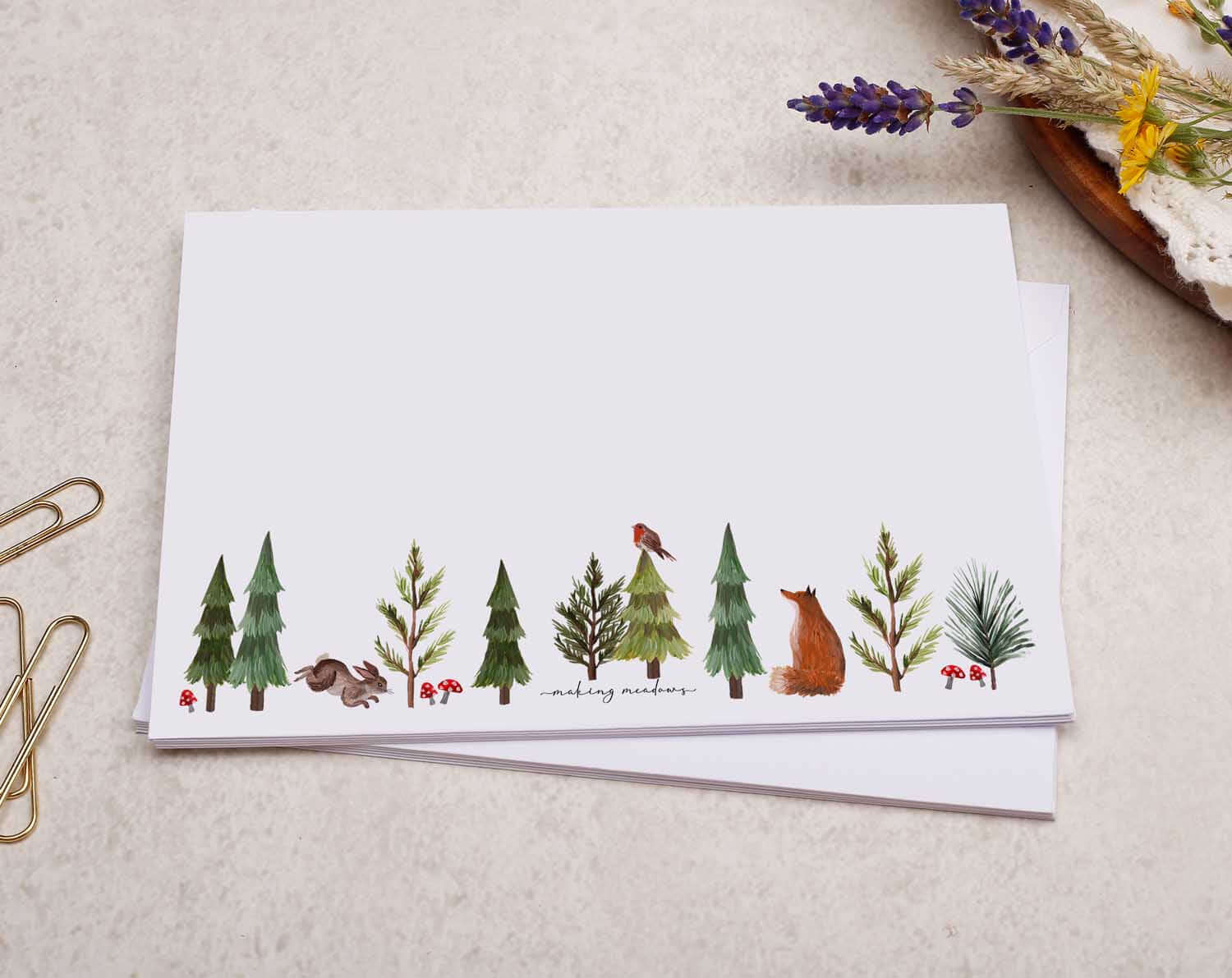 C6 Woodland Animals Decorated Envelope. Envelopes designed by Making Meadows
