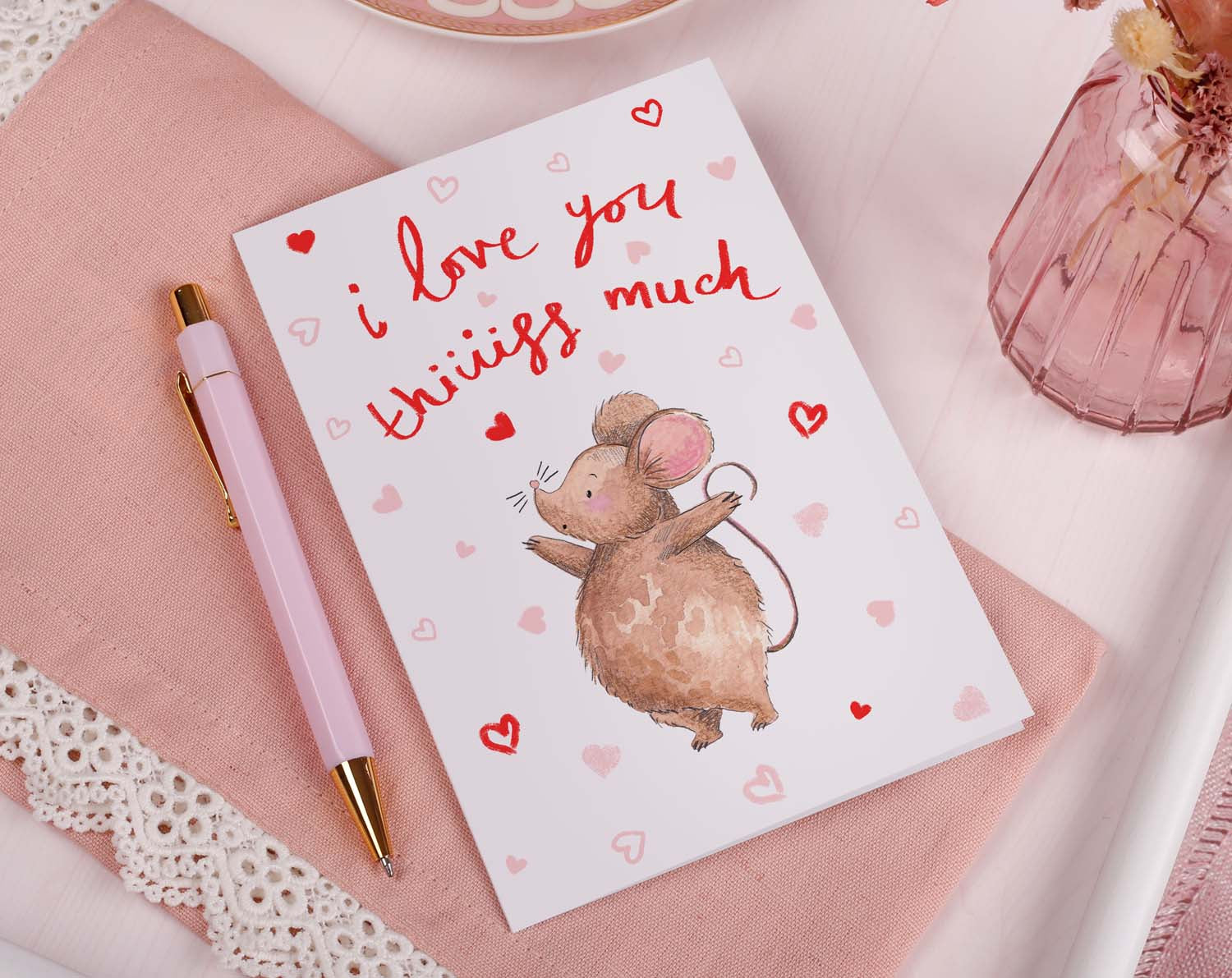 cute Mice 'I Love You This Much' Valentine Card for your Husband or Wife