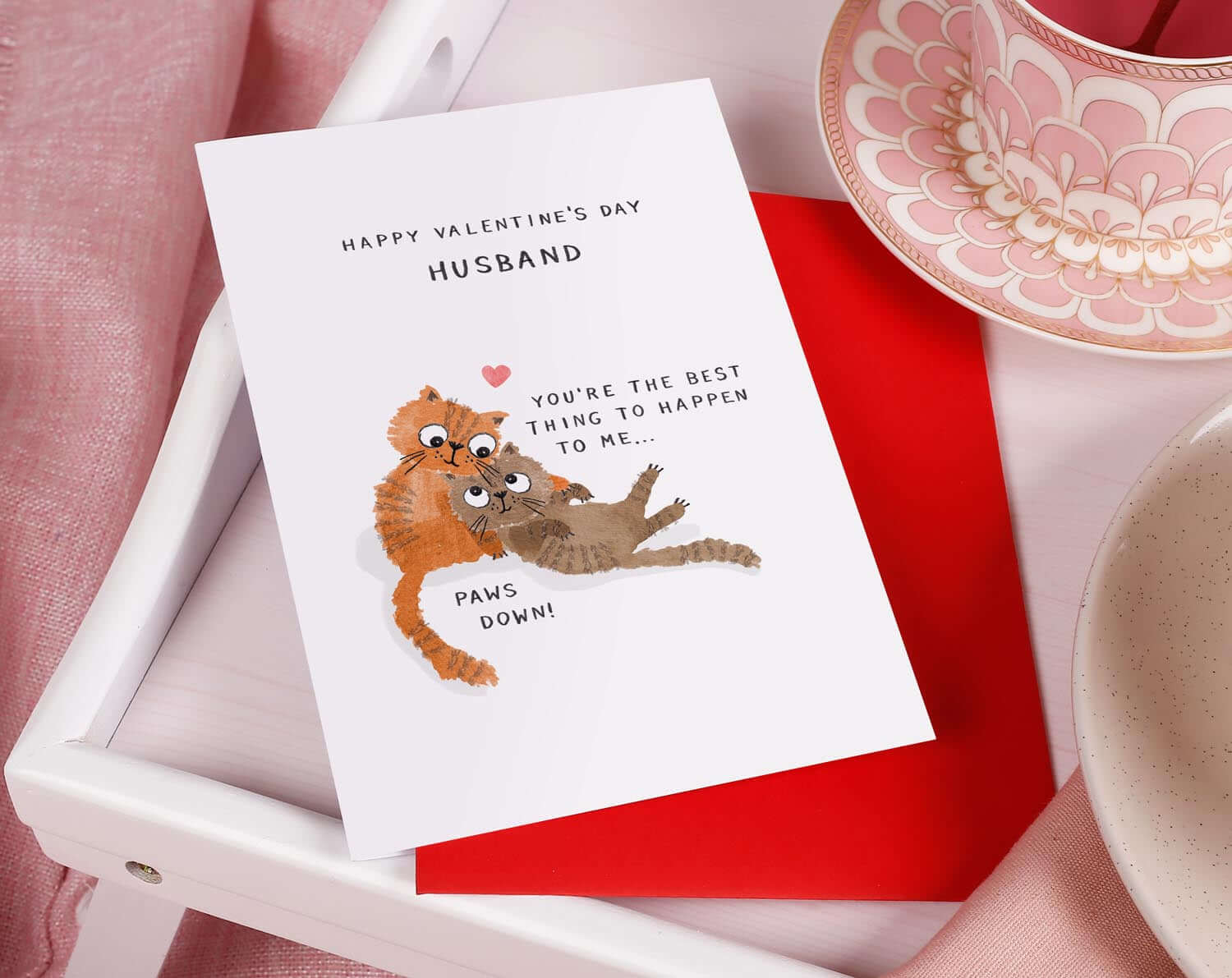 Cats Cuddling Husband Valentine Card. Greeting & Note Cards designed by Making Meadows