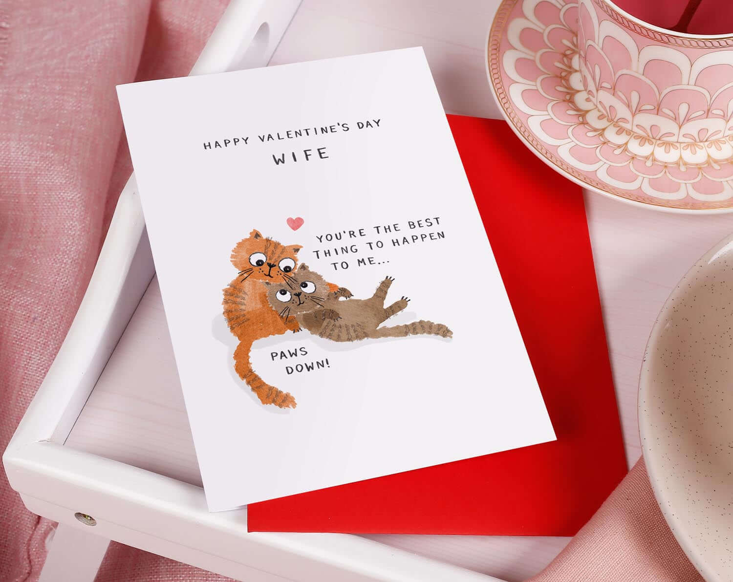 Cats Cuddling Wife Valentine Card. Greeting & Note Cards designed by Making Meadows