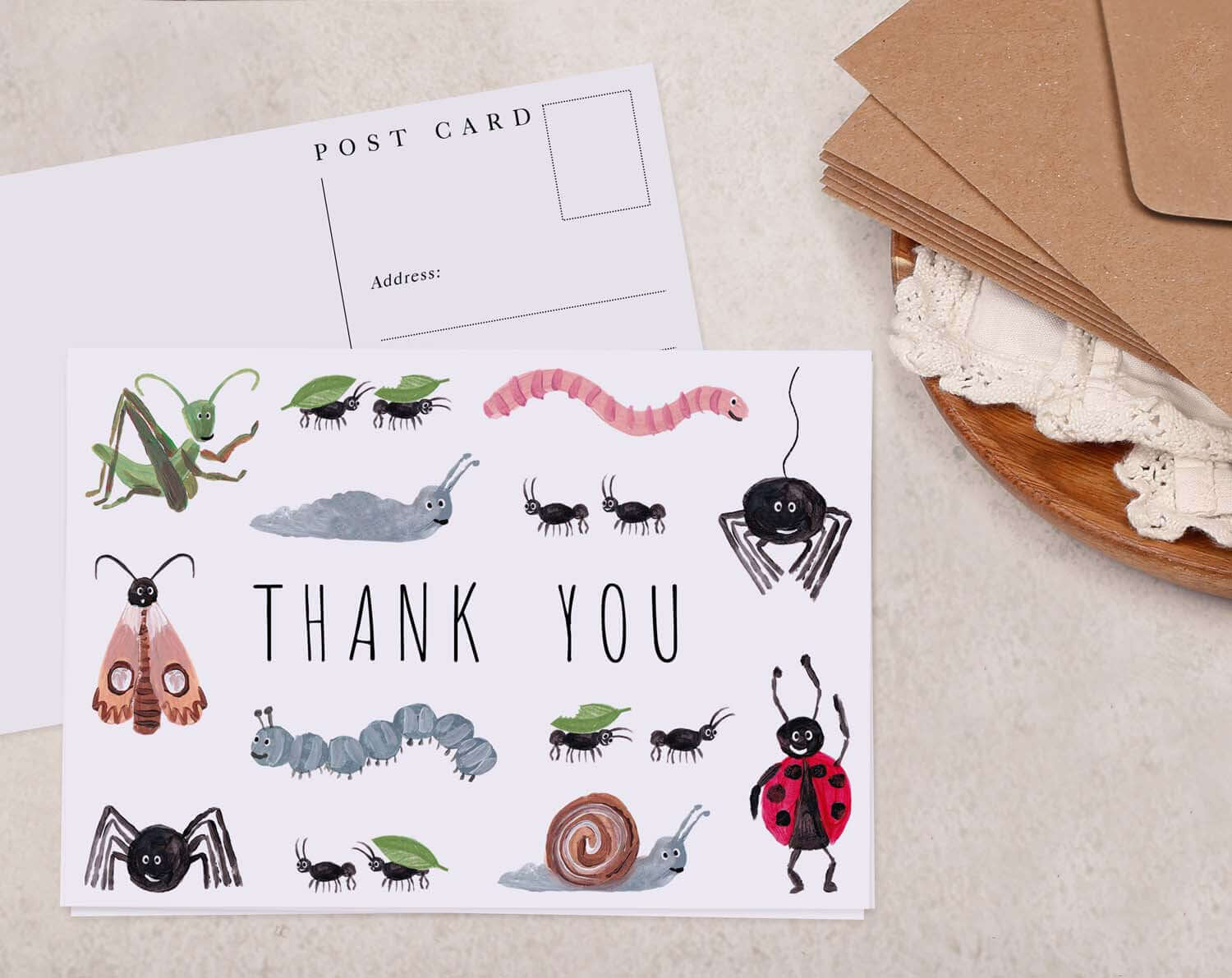 Children's Insect Thank You Postcard. Post Cards designed by Making Meadows