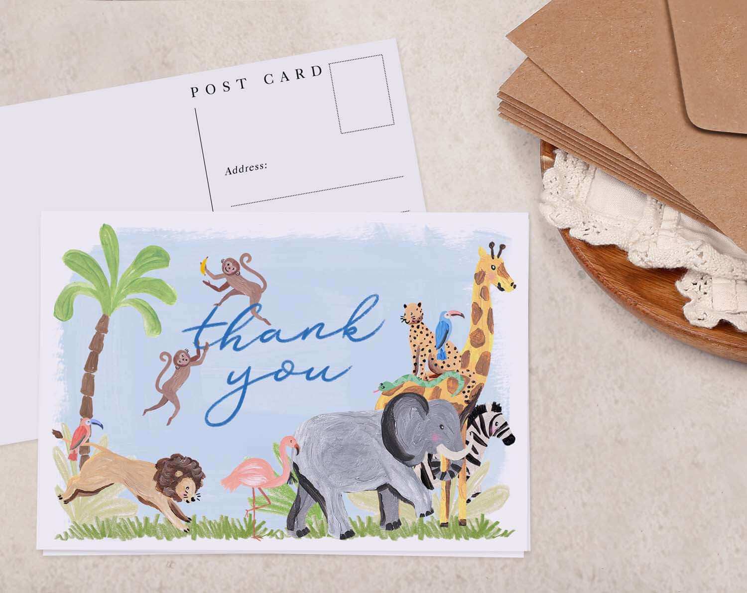 Children's Jungle Thank You Postcard. Post Cards designed by Making Meadows
