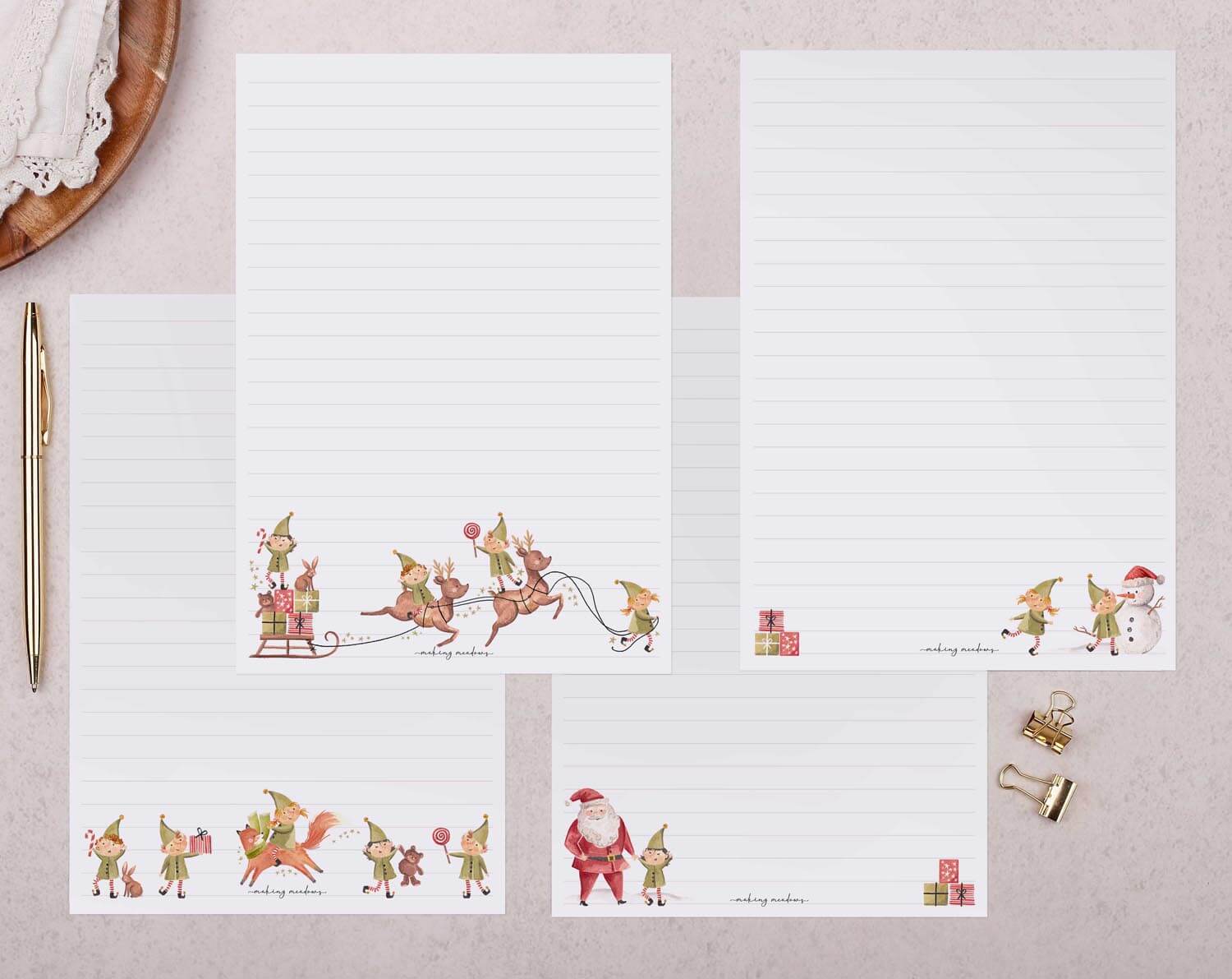 Christmas Elves Writing Paper Gift Box. Stationery designed by Making Meadows