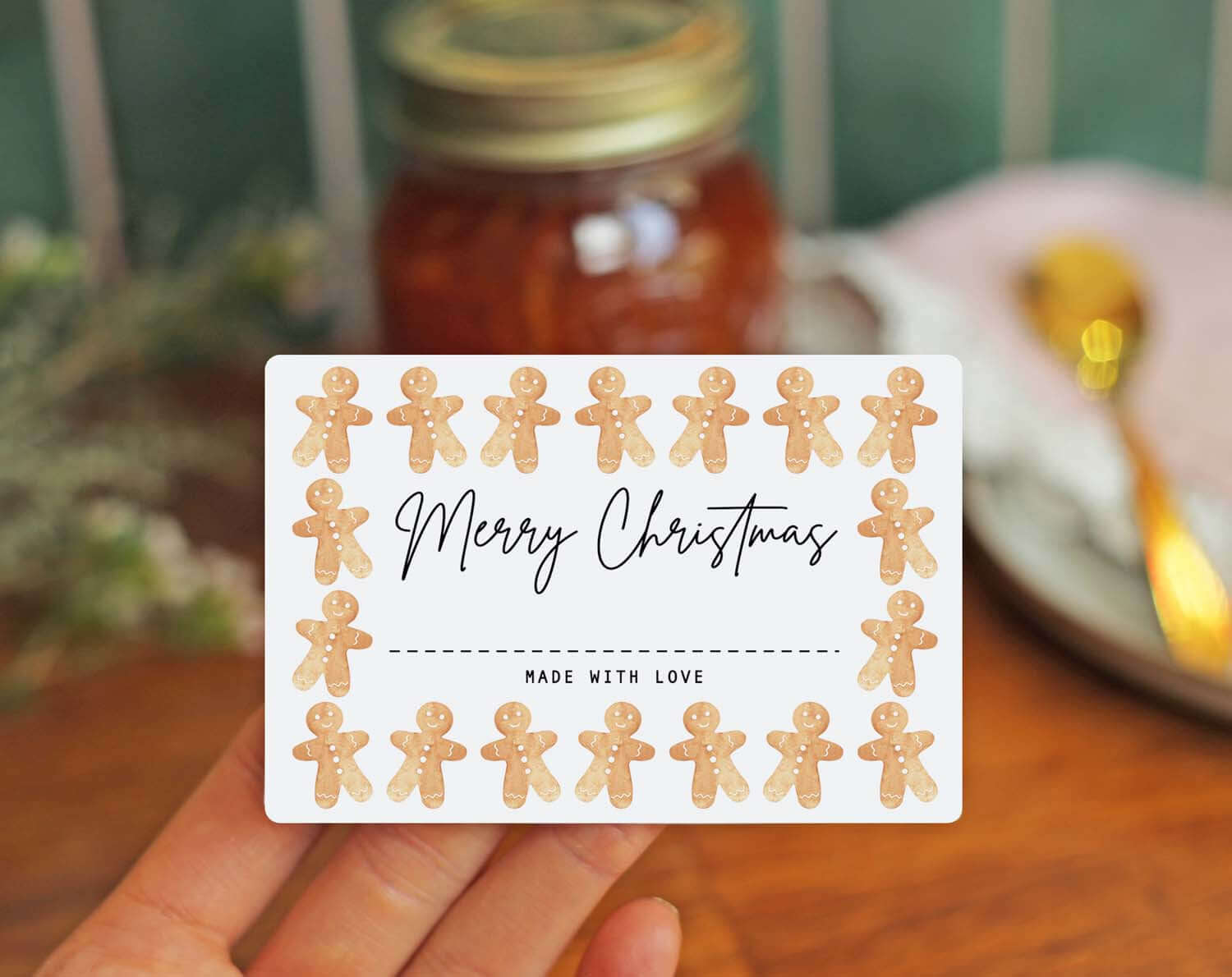 Christmas Jam Jar Labels With Gingerbread Men featuring a festive design with gingerbread men and a heartfelt message.
