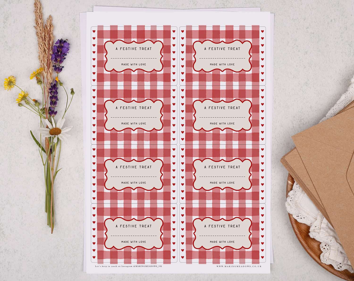 Christmas Jam Jar Labels With Red Gingham featuring festive treat designs on a red gingham background.