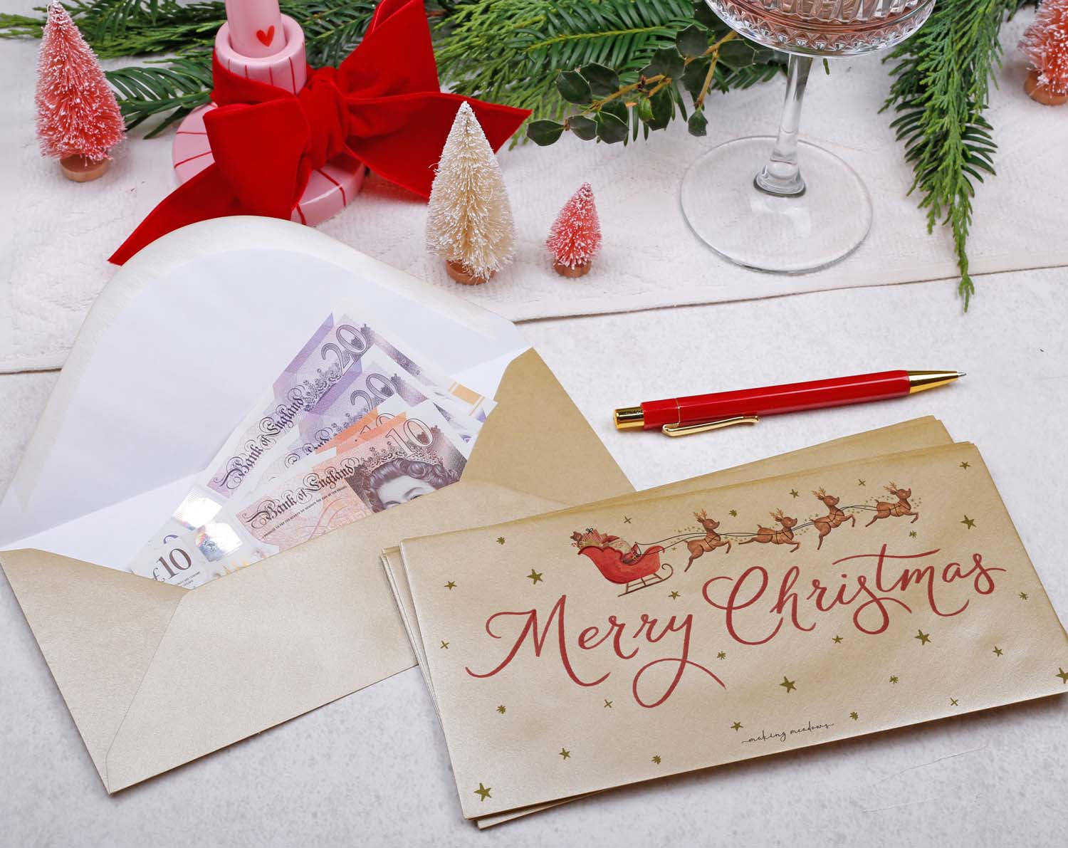 Santa on Sleigh Christmas Money Envelopes designed by Making Meadows