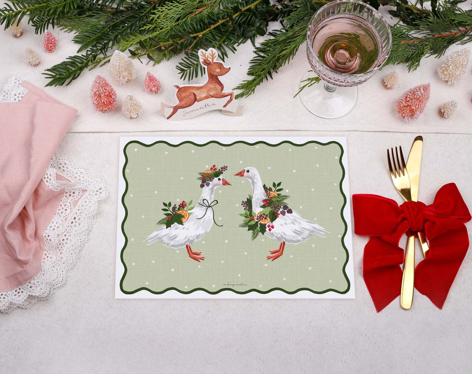 Goose Christmas Placemats designed by Making Meadows