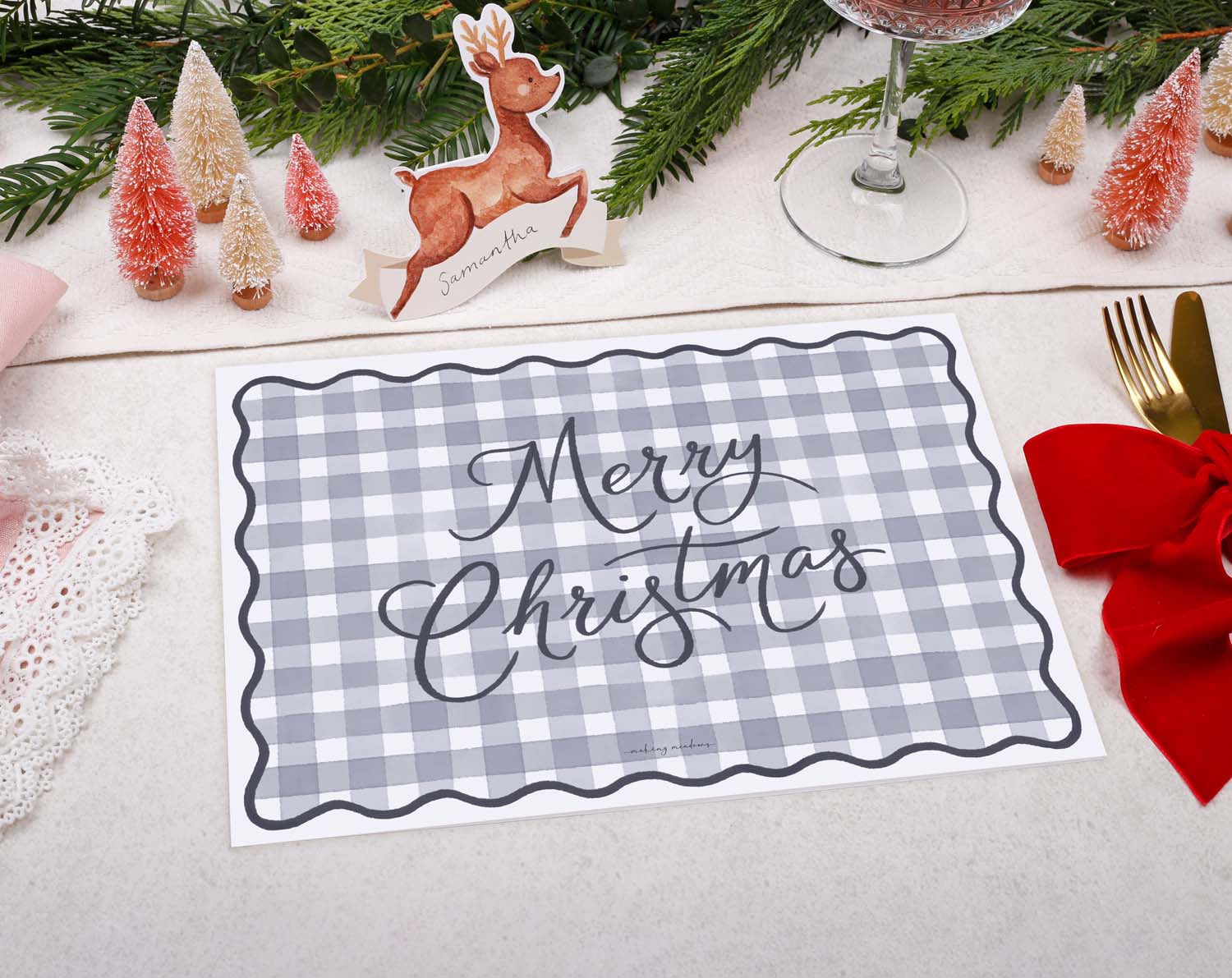 Blue Gingham Christmas Placemats designed by Making Meadows