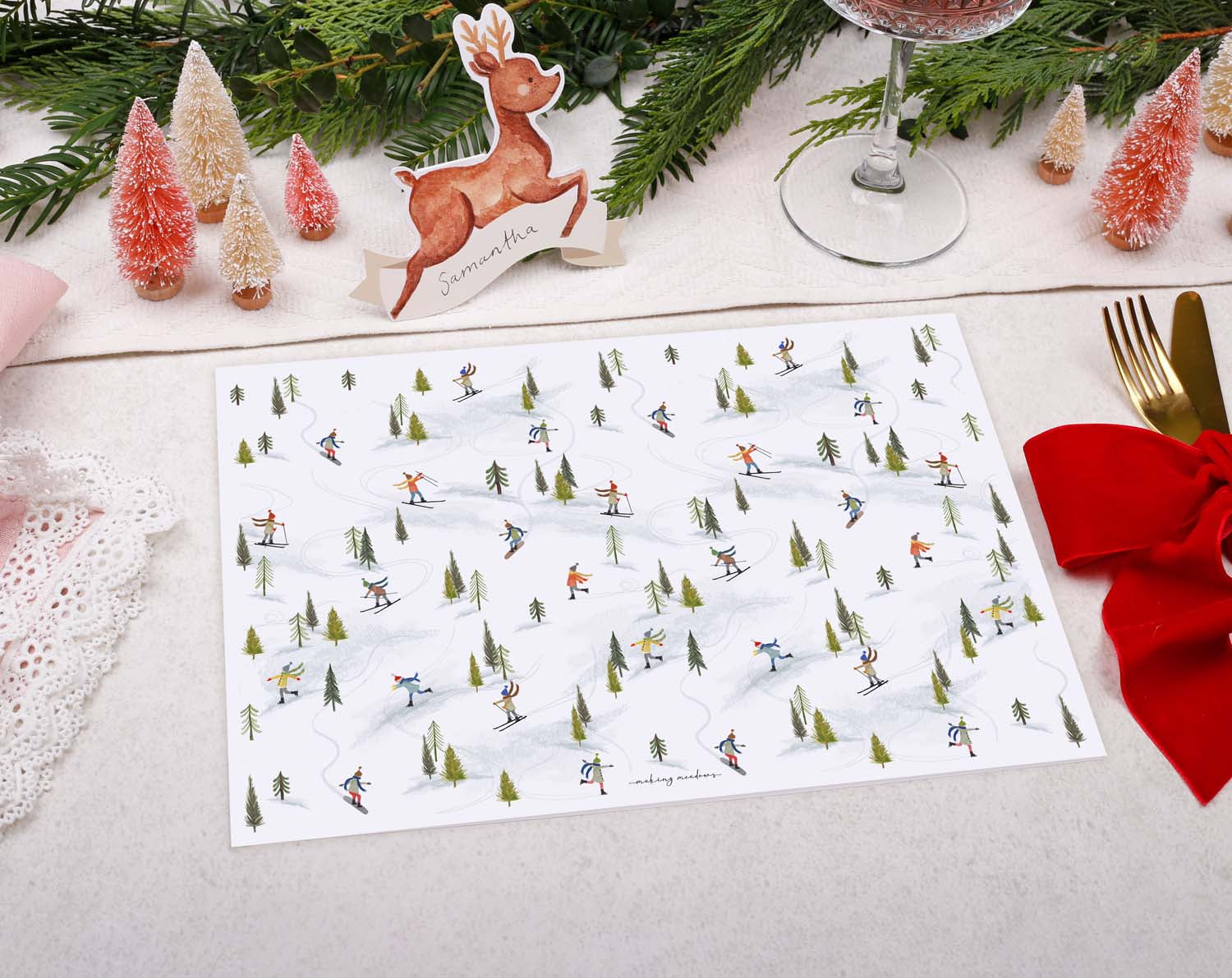 Skiing Christmas Placemats designed by Making Meadows