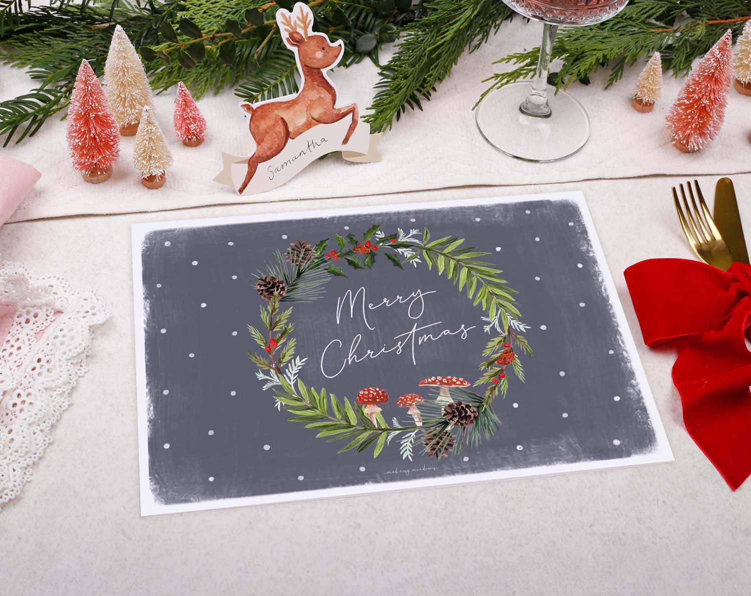 Wreath Christmas Placemats designed by Making Meadows
