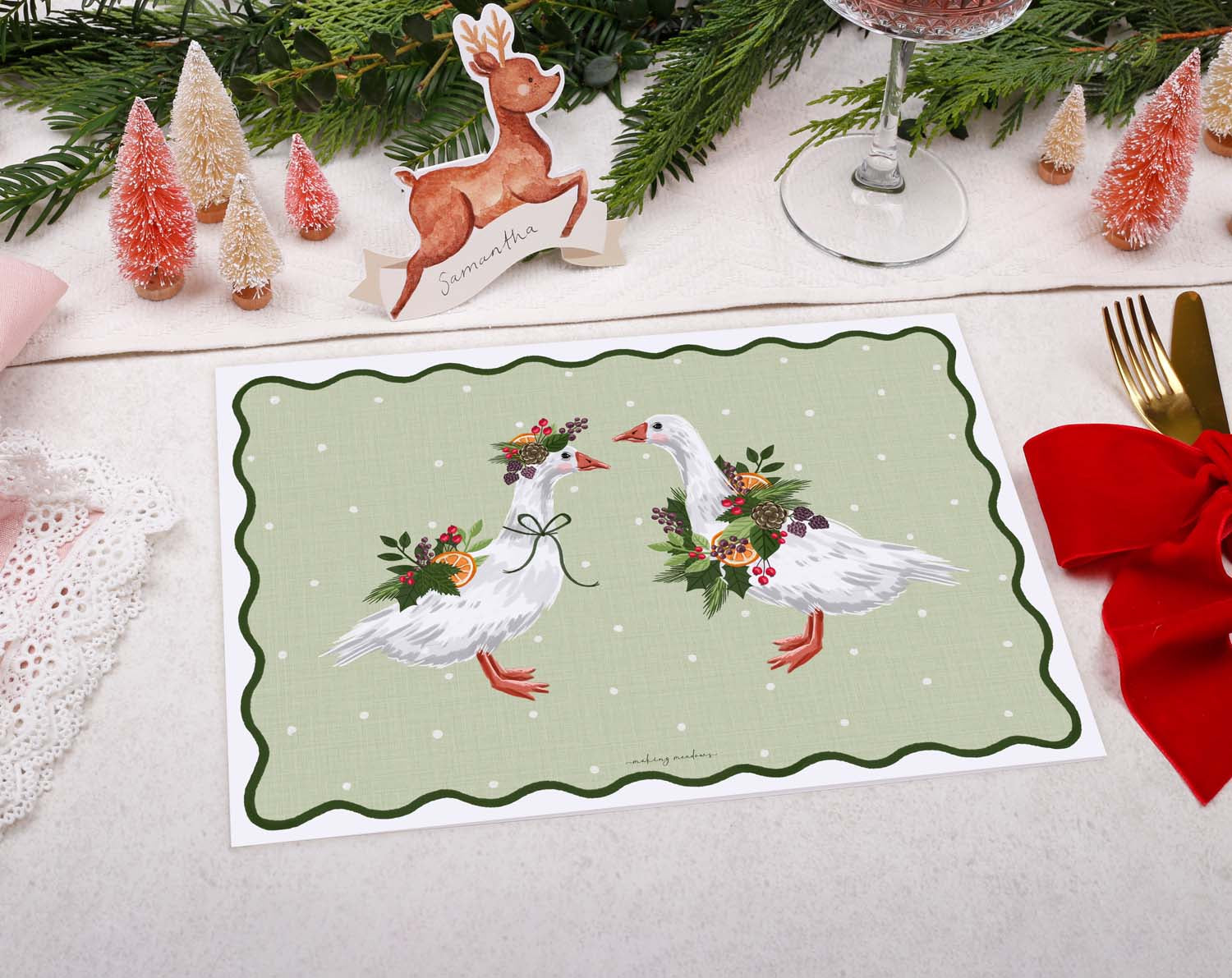 Goose Christmas Placemats designed by Making Meadows