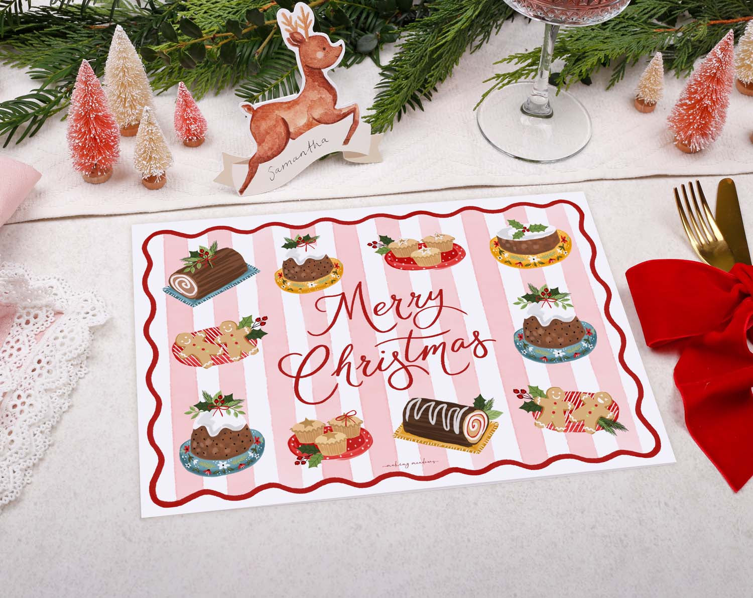 Pink Food Christmas Placemats designed by Making Meadows