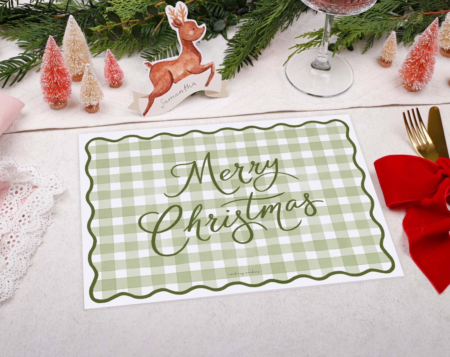 Green Gingham Christmas Placemats designed by Making Meadows