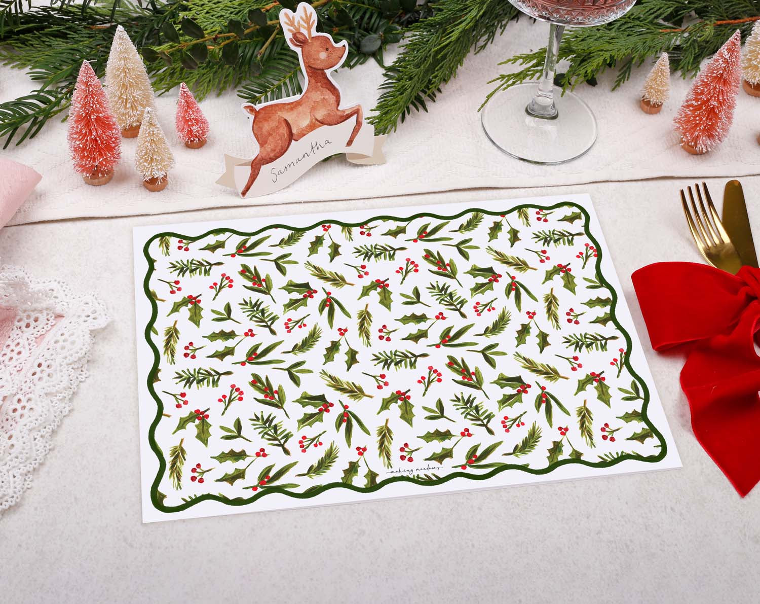 Holly Christmas Placemats designed by Making Meadows