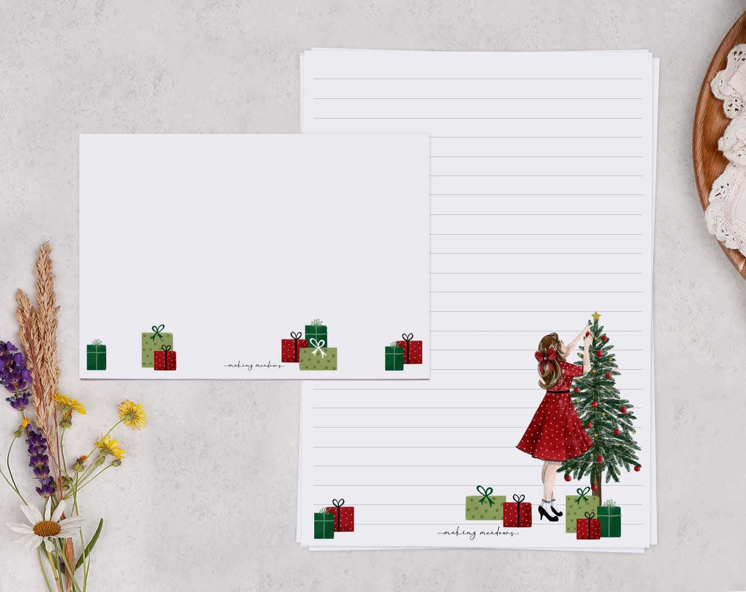 Christmas Tree A5 Writing Paper & Envelope Set. Stationery designed by Making Meadows