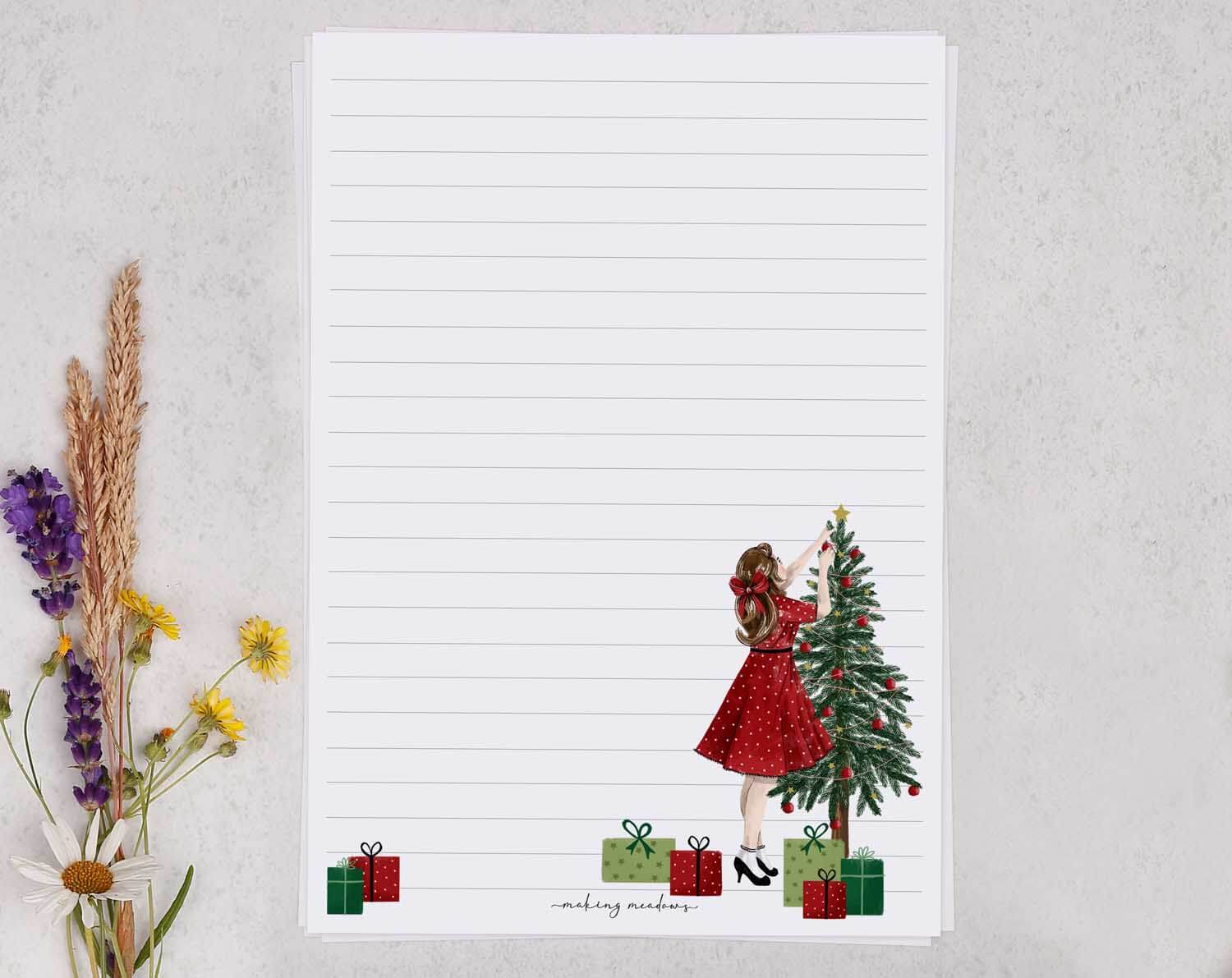 Christmas Tree A5 Writing Paper & Envelope Set. Stationery designed by Making Meadows