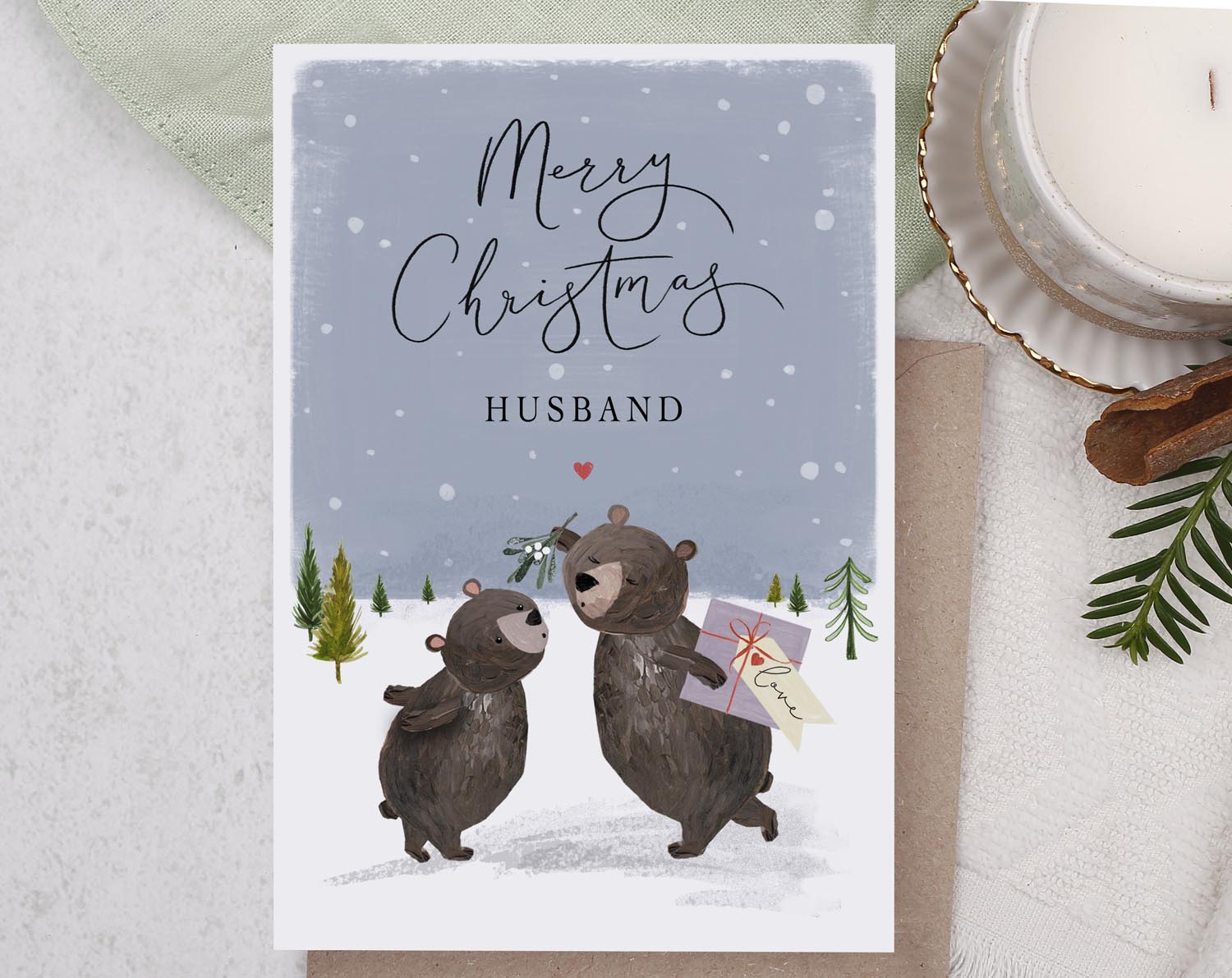 Bear Christmas Card For Husband