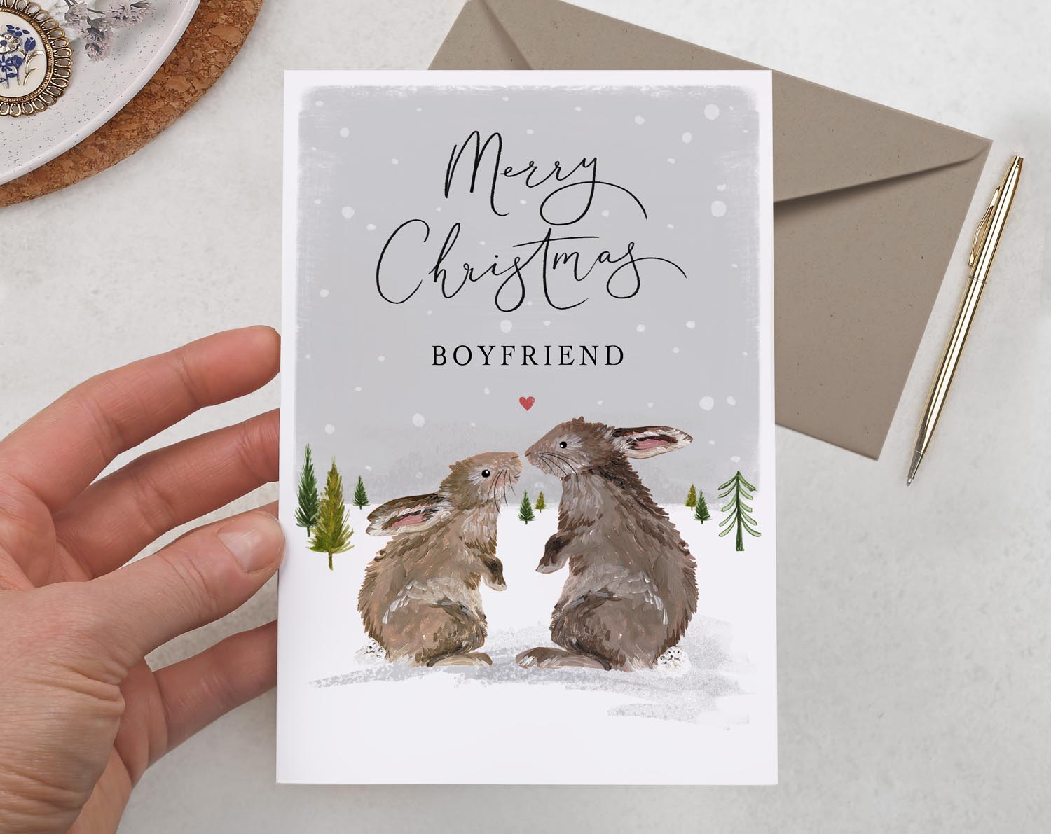 Rabbit Christmas Card For Boyfriend