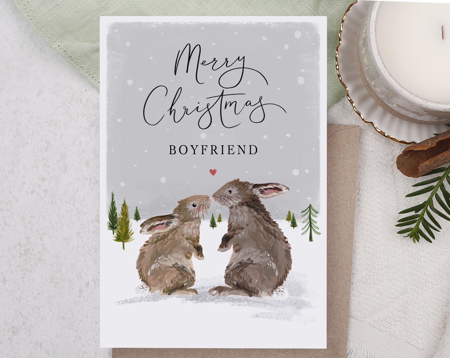 Rabbit Christmas Card For Boyfriend