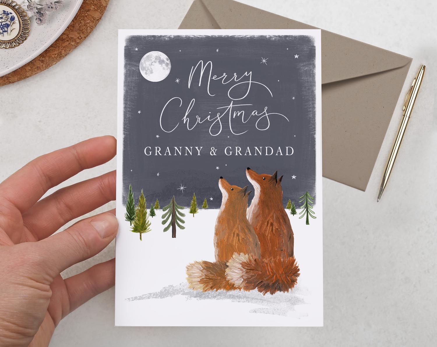 Fox Christmas Card For Granny & Grandad