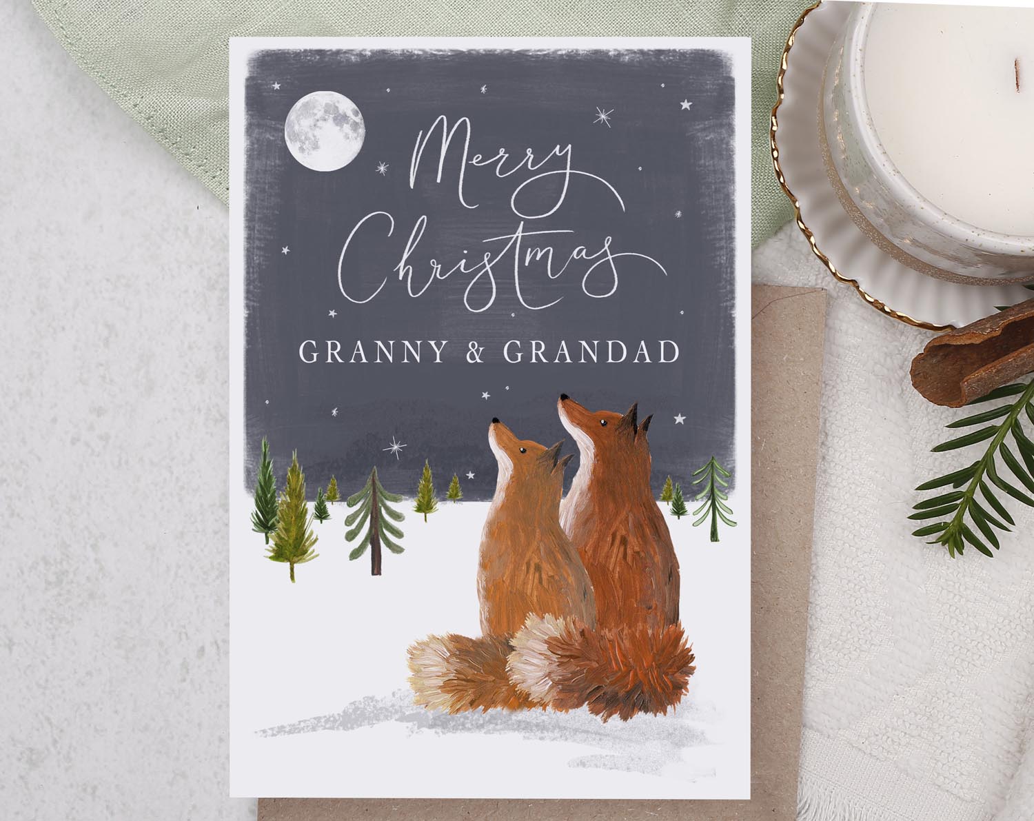 Fox Christmas Card For Granny & Grandad