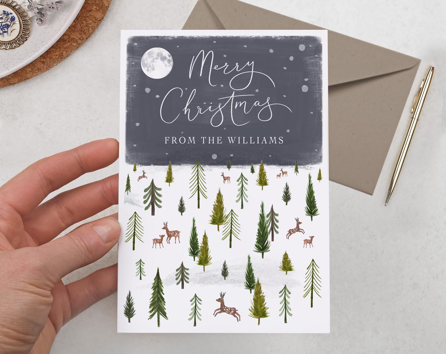 Personalised Christmas Card With Woodland Forest