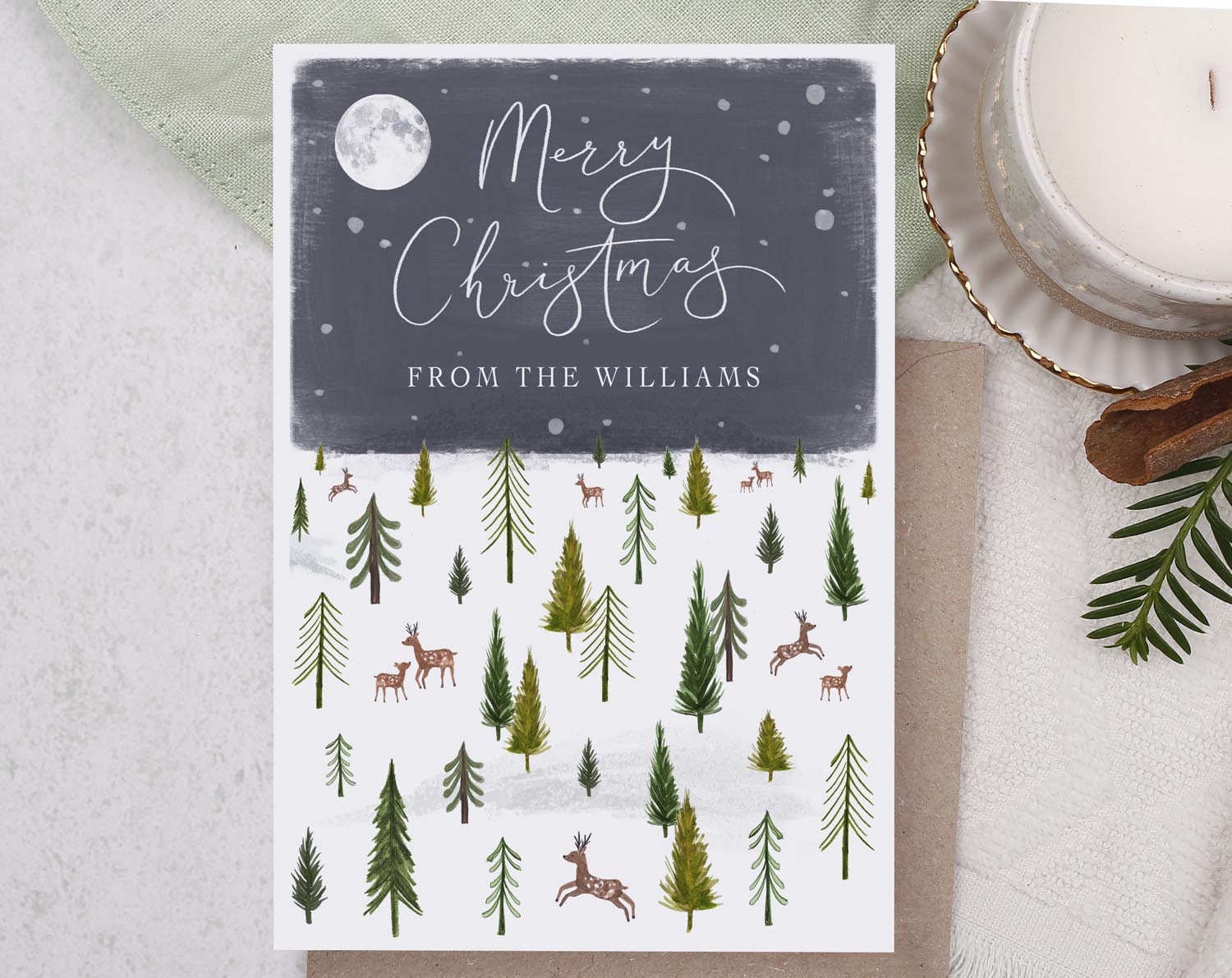 Personalised Christmas Card With Woodland Forest