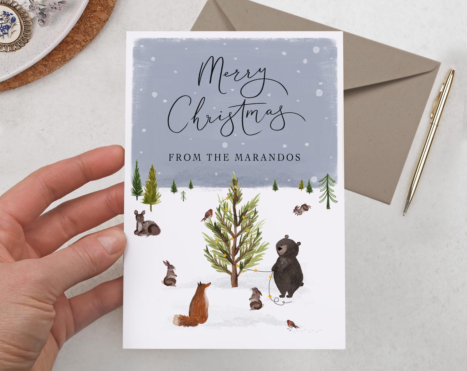 Personalised Christmas Card With Woodland Animals