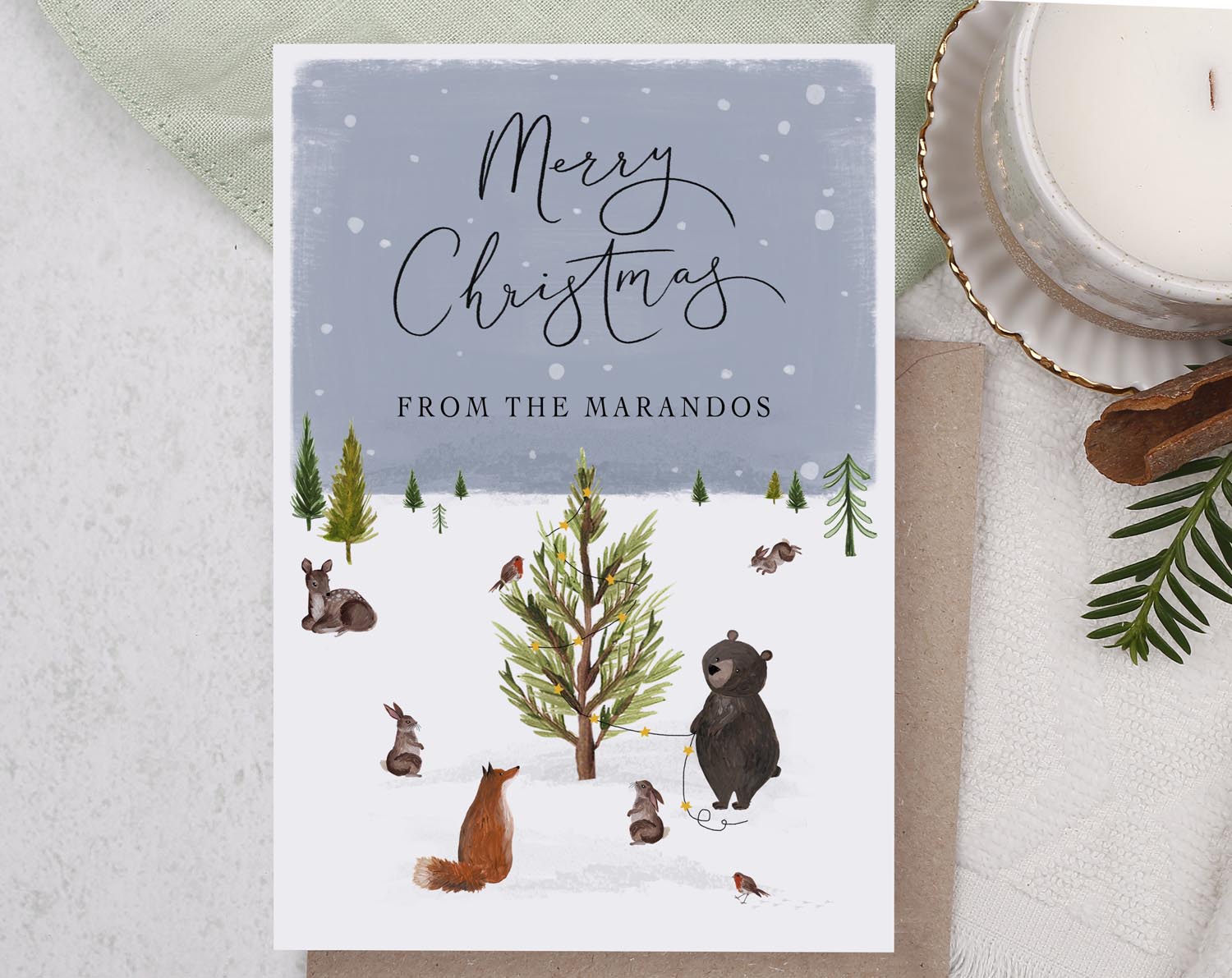 Personalised Christmas Card With Woodland Animals