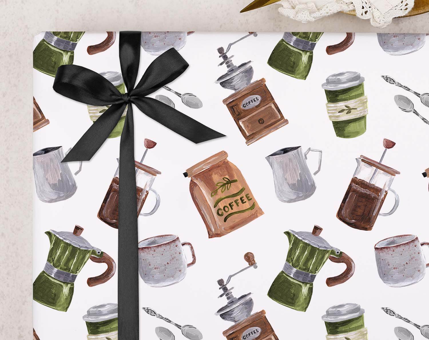 Coffee Brewing Wrapping Paper. Wrapping Paper designed by Making Meadows