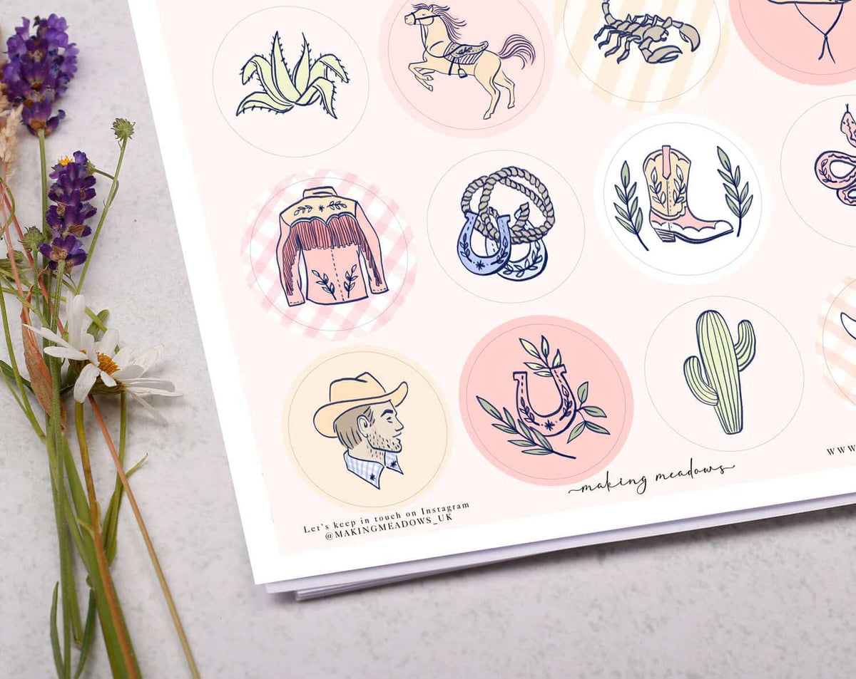 Cowgirl Sticker Sheet | Pink Rodeo Cowboy Stickers