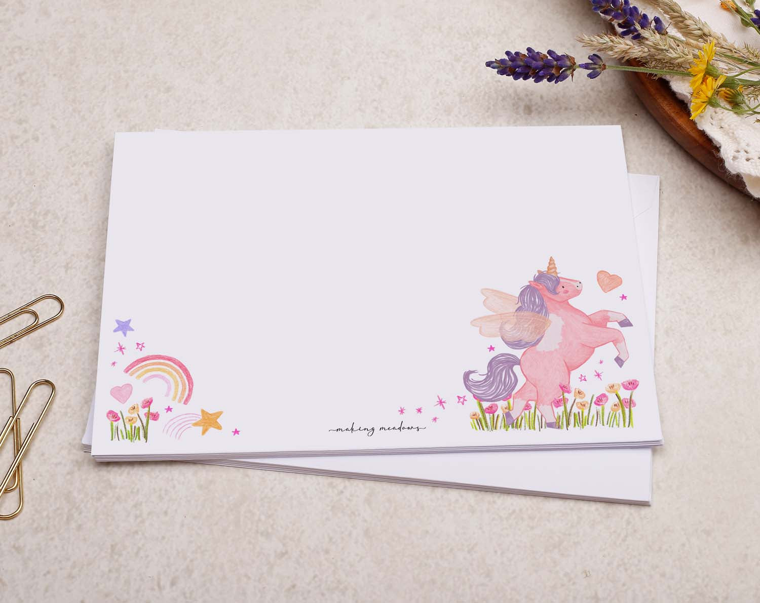 C6 Unicorn Decorated Envelope designed by Making Meadows