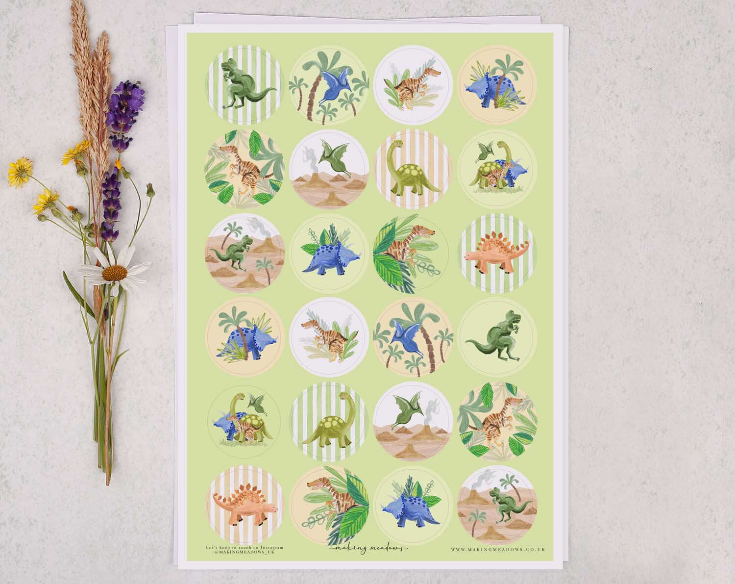 Dinosaur A4 Sticker Sheet with colorful dinosaur designs, perfect for kids' crafts and party decorations.