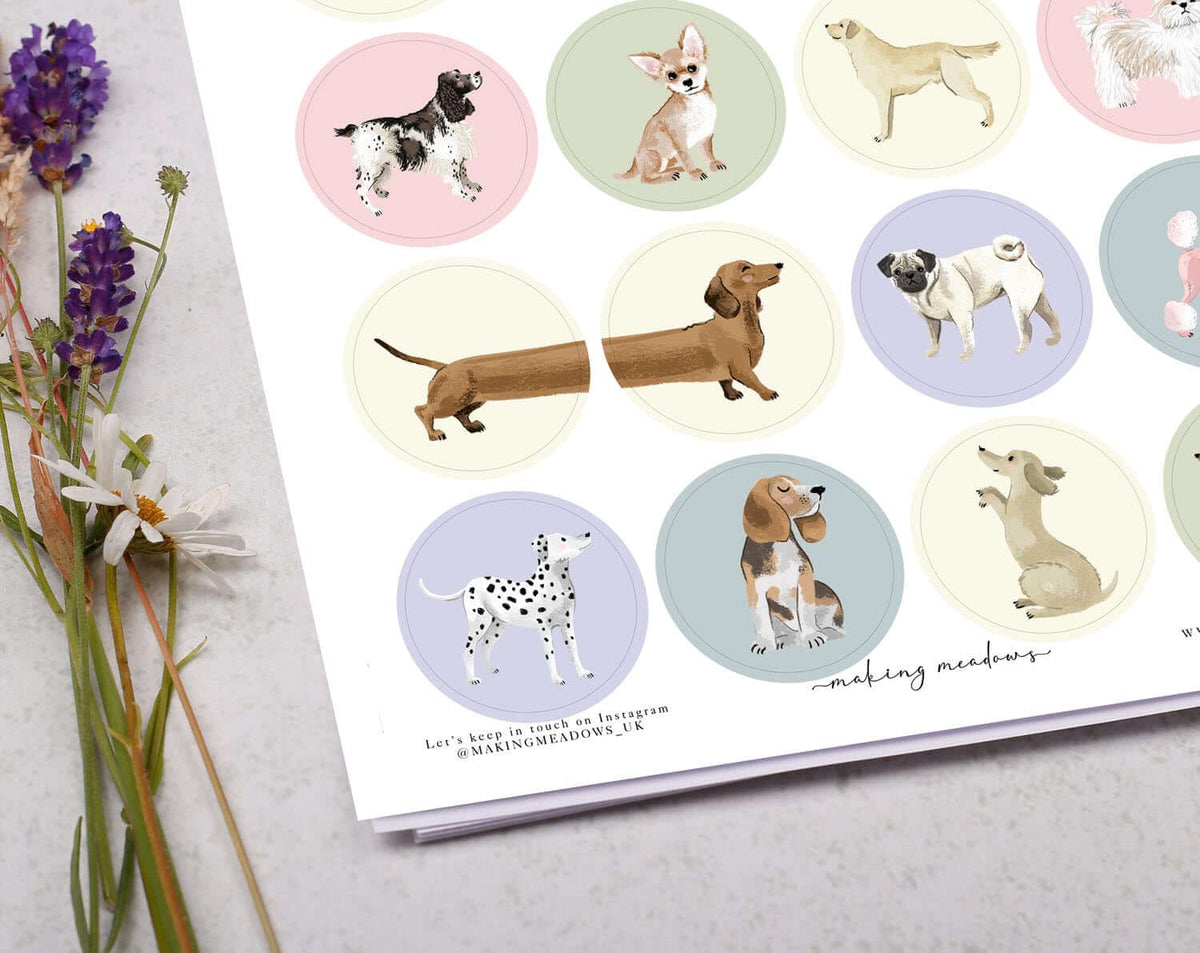 Dog Sticker Sheet | Decorative Circle Stickers