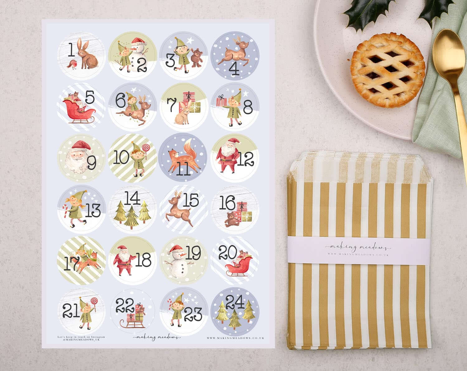 Elf Christmas Advent Calendar With Bronze Bags. Advent Calendars designed by Making Meadows