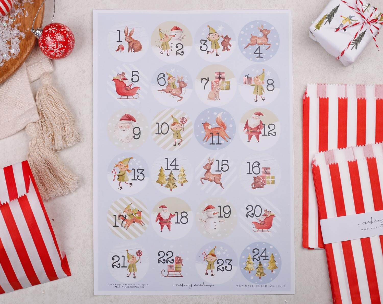 Elf Christmas Advent Calendar With Red Bags. Advent Calendars designed by Making Meadows