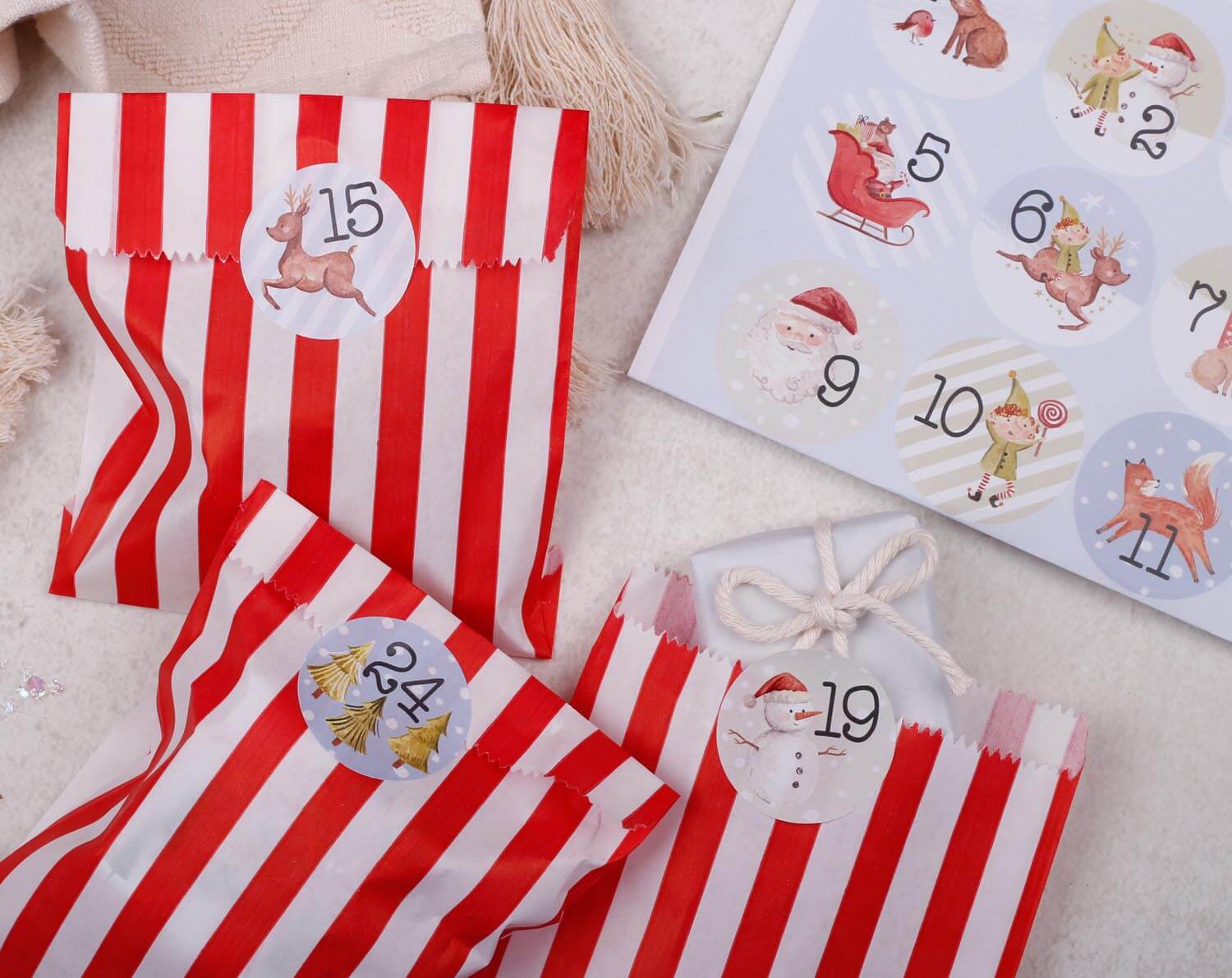 Elf Christmas Advent Calendar With Red Bags. Advent Calendars designed by Making Meadows