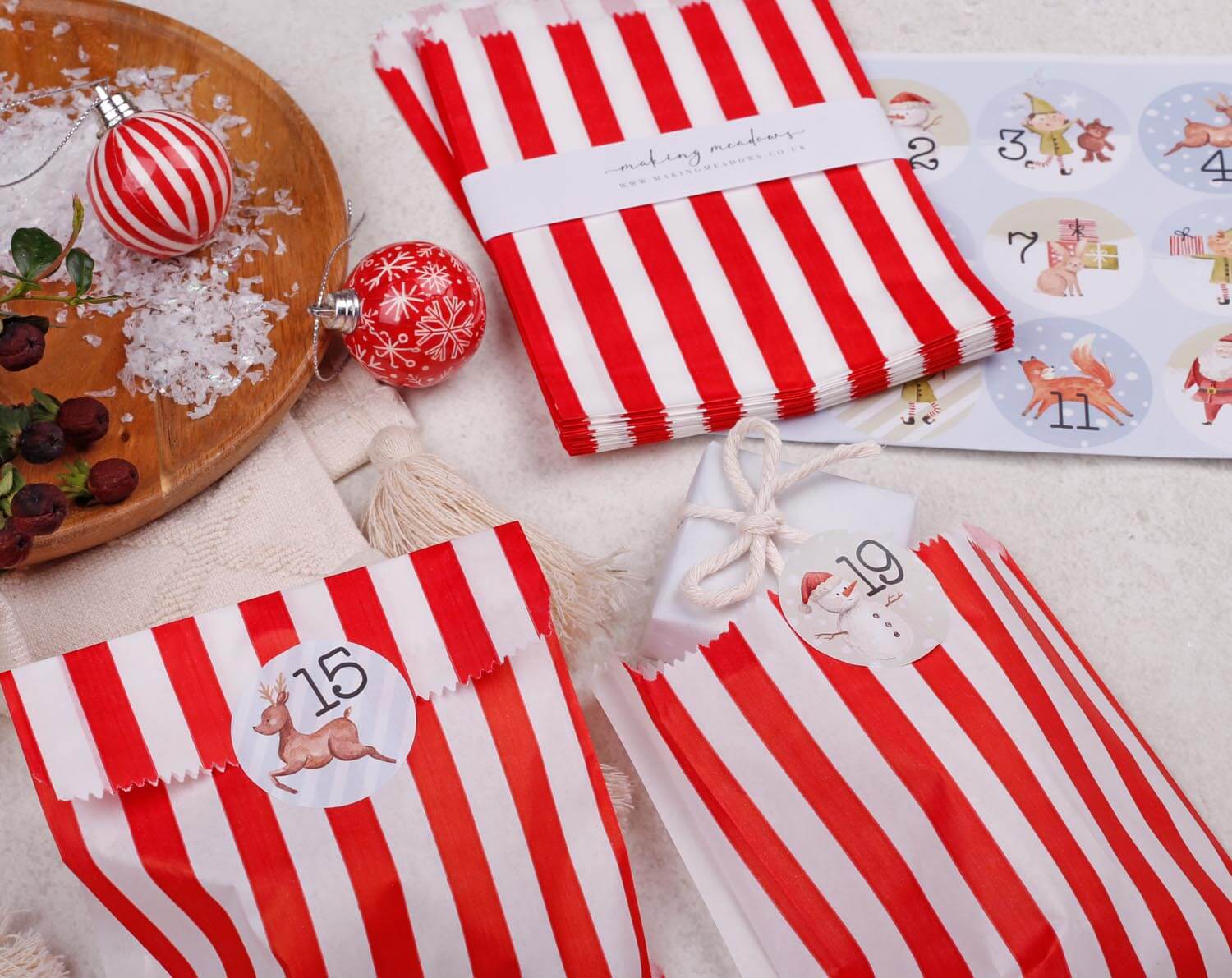 Elf Christmas Advent Calendar With Red Bags. Advent Calendars designed by Making Meadows