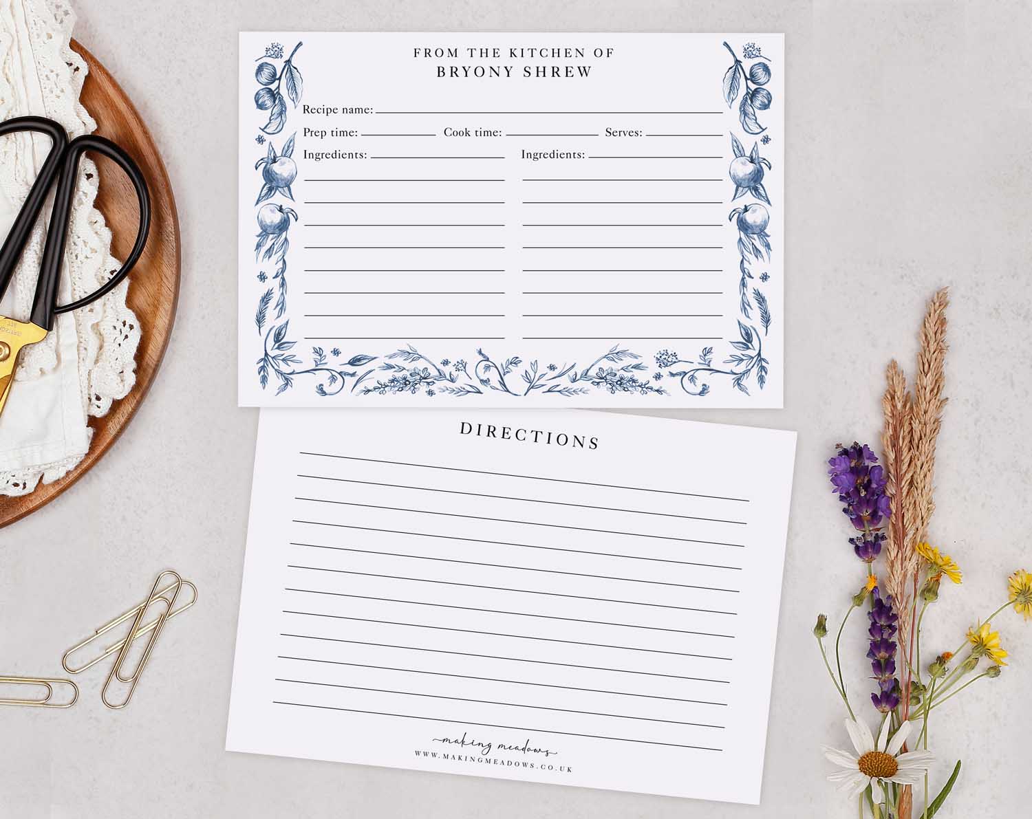 Image of English Garden Recipe Cards featuring elegant floral designs and spaces for recipe details.